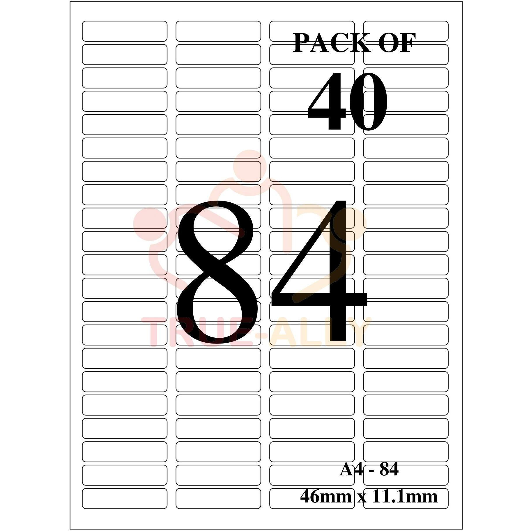 True-Ally A4 Size White Self Adhesive Label/Sticker for Printer (Inkjet/Copier/Laser) - 84 Sticker Per Sheet - 40 Sheets Pack (A4ST84-40 Sheets)