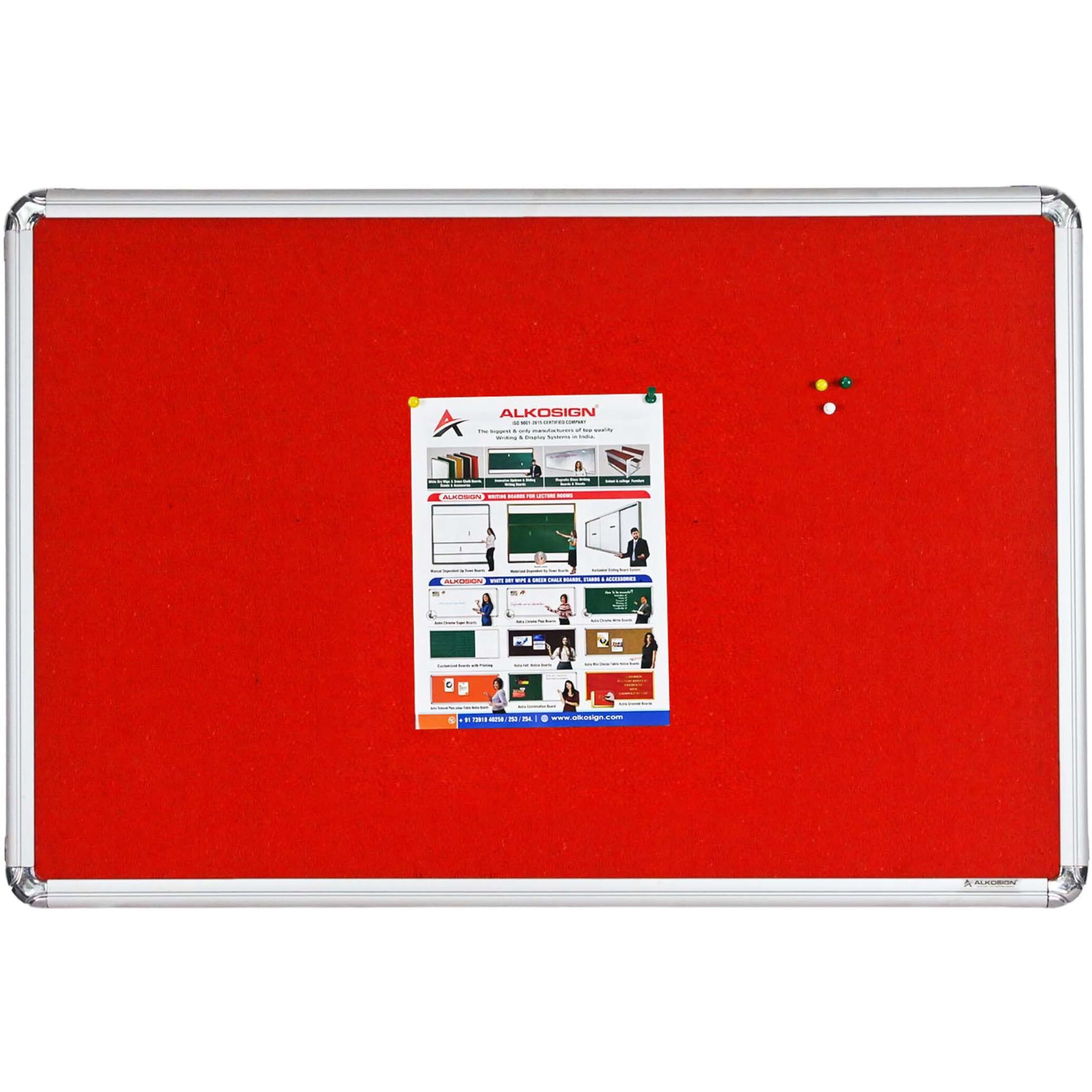 ALKOSIGN Astra Felt Notice Board -RED (1.5 x 2 Feet) |Bulletin Board, Pin-up Board, Display Board, Push pins Board, Announcement Board, Soft Message Board, for School, College, Office, Study Room etc