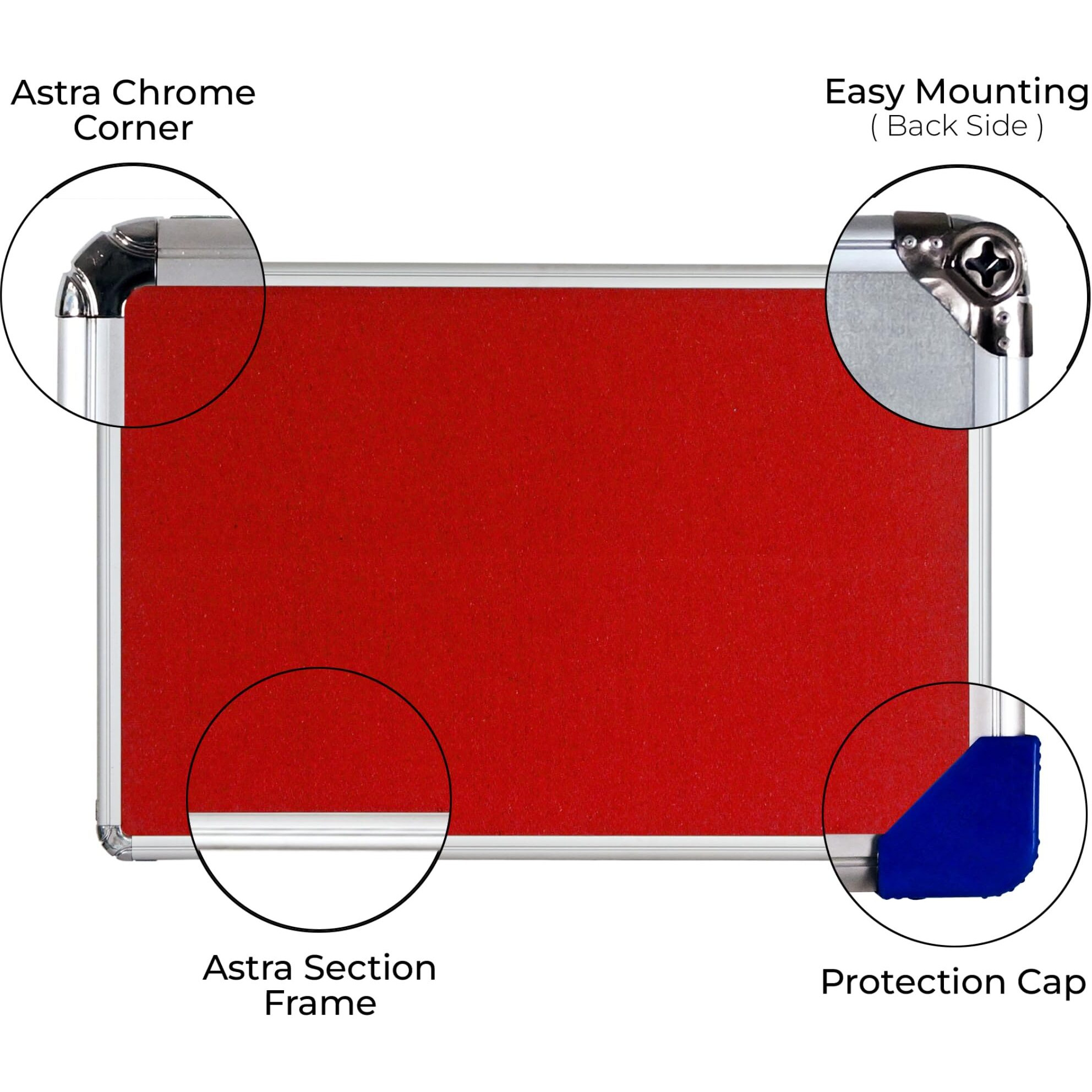 ALKOSIGN Astra Felt Notice Board -RED (1.5 x 2 Feet) |Bulletin Board, Pin-up Board, Display Board, Push pins Board, Announcement Board, Soft Message Board, for School, College, Office, Study Room etc