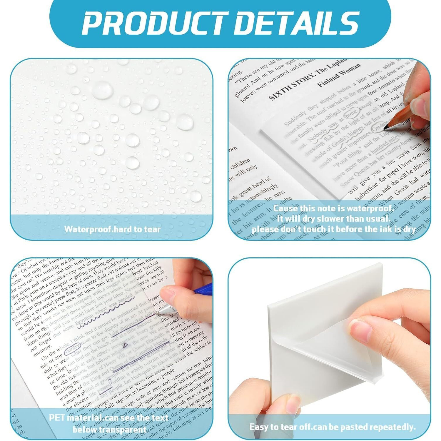 SHUTTLE ART Transparent Sticky Notes - 50 Sheets Translucent Waterproof Colorful Clear Sticky Note Annotating Removable Self Adhesive Memo Message Reminder for Home Office School(White Sticky Notes)