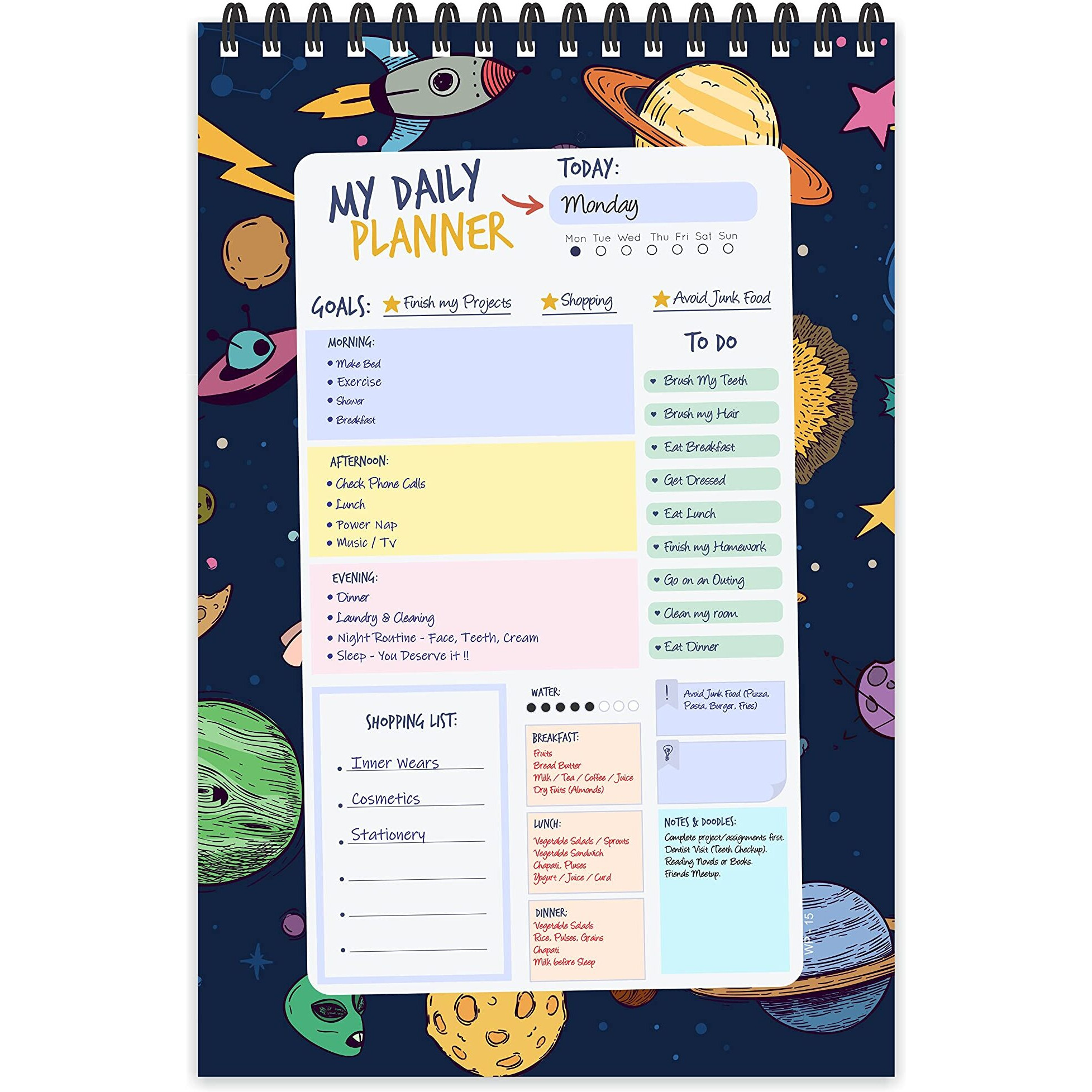 ESCAPER Space Theme Daily Planner  Stay Organized and Inspired with A5-Sized (80 Days Plan) Planner - Perfect for Kids, Students & Creatives