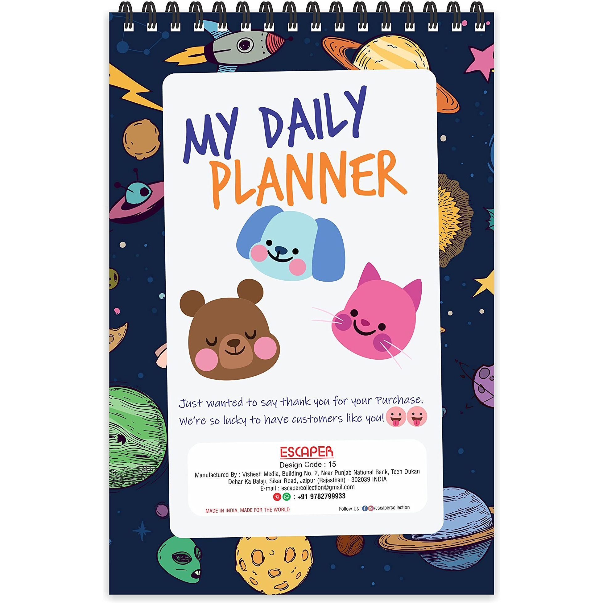 ESCAPER Space Theme Daily Planner  Stay Organized and Inspired with A5-Sized (80 Days Plan) Planner - Perfect for Kids, Students & Creatives