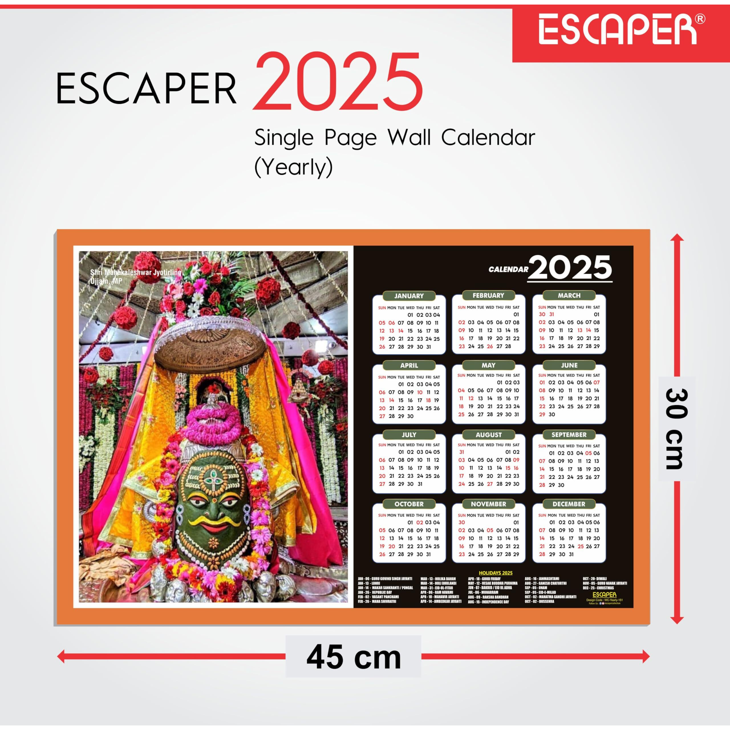 ESCAPER Mahakaleshwar & Kamkhya Devi Wall Decor (45 x 30 cm), Hindu Gods Wall Calendar 2025, Mahakaleshwar Wall Calendar 2025, Hindu Gods Photos, Kamkhya Devi Photos, Kamkhya Devi Wall Calendar 2025, Hindu Mandir Wall Calendar 2025