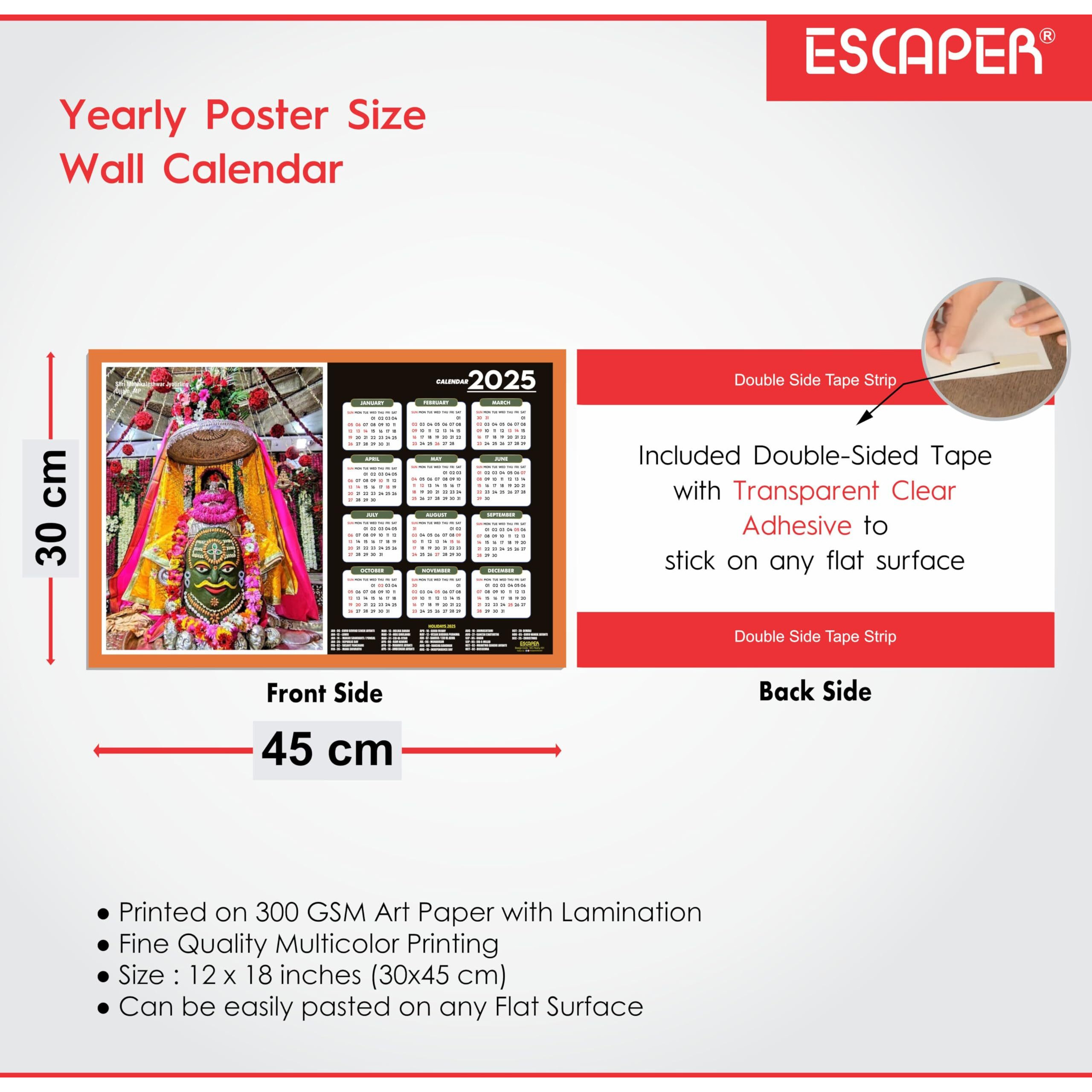 ESCAPER Mahakaleshwar & Kamkhya Devi Wall Decor (45 x 30 cm), Hindu Gods Wall Calendar 2025, Mahakaleshwar Wall Calendar 2025, Hindu Gods Photos, Kamkhya Devi Photos, Kamkhya Devi Wall Calendar 2025, Hindu Mandir Wall Calendar 2025
