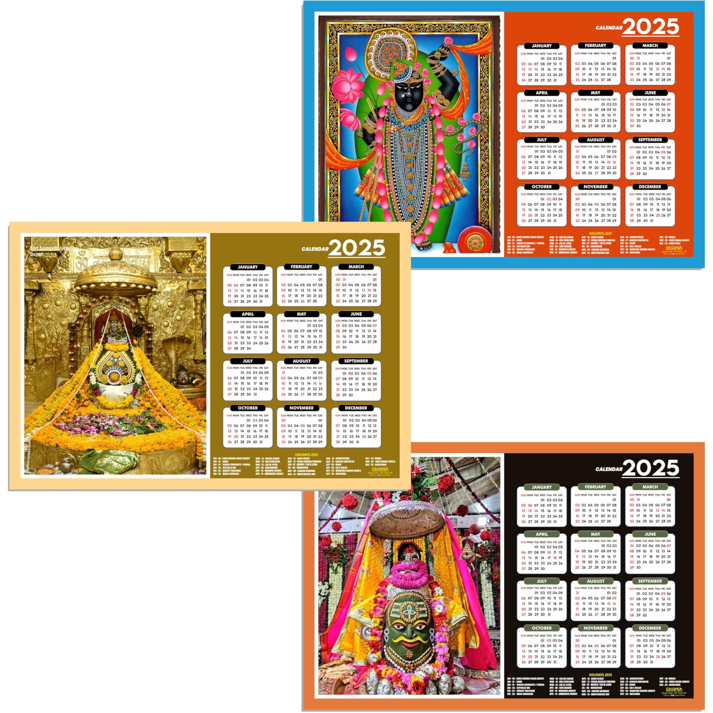 ESCAPER Famous Hindu Temples Wall Calendar 2025, Hindu Gods Wall Calendar 2025, Hindu Goddess Wall Calendar 2025, Hindu Gods Photos, Hindu Goddess Photos, Hindu Mandir Wall Calendar 2025