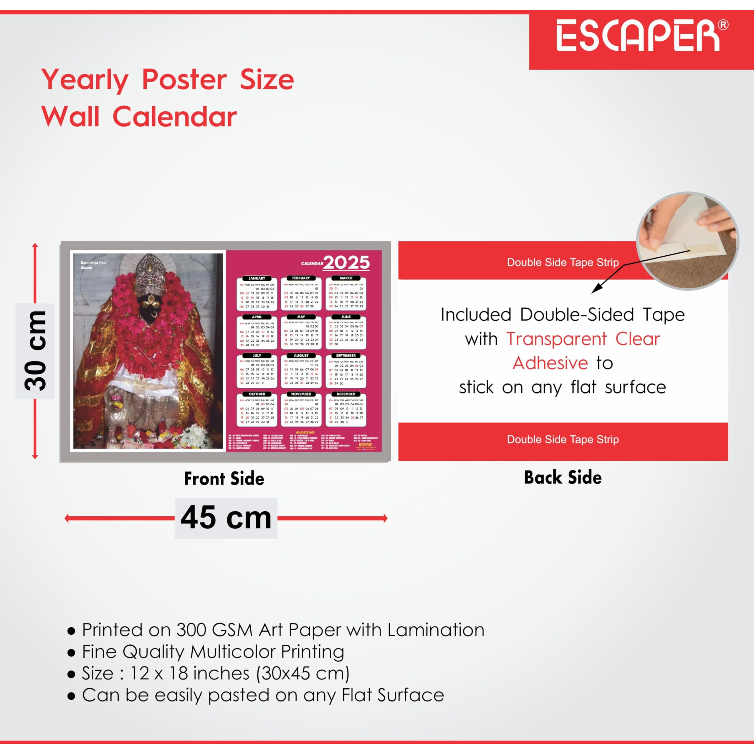 ESCAPER Famous Hindu Temples Wall Calendar 2025, Hindu Gods Wall Calendar 2025, Hindu Goddess Wall Calendar 2025, Hindu Gods Photos, Hindu Goddess Photos, Hindu Mandir Wall Calendar 2025