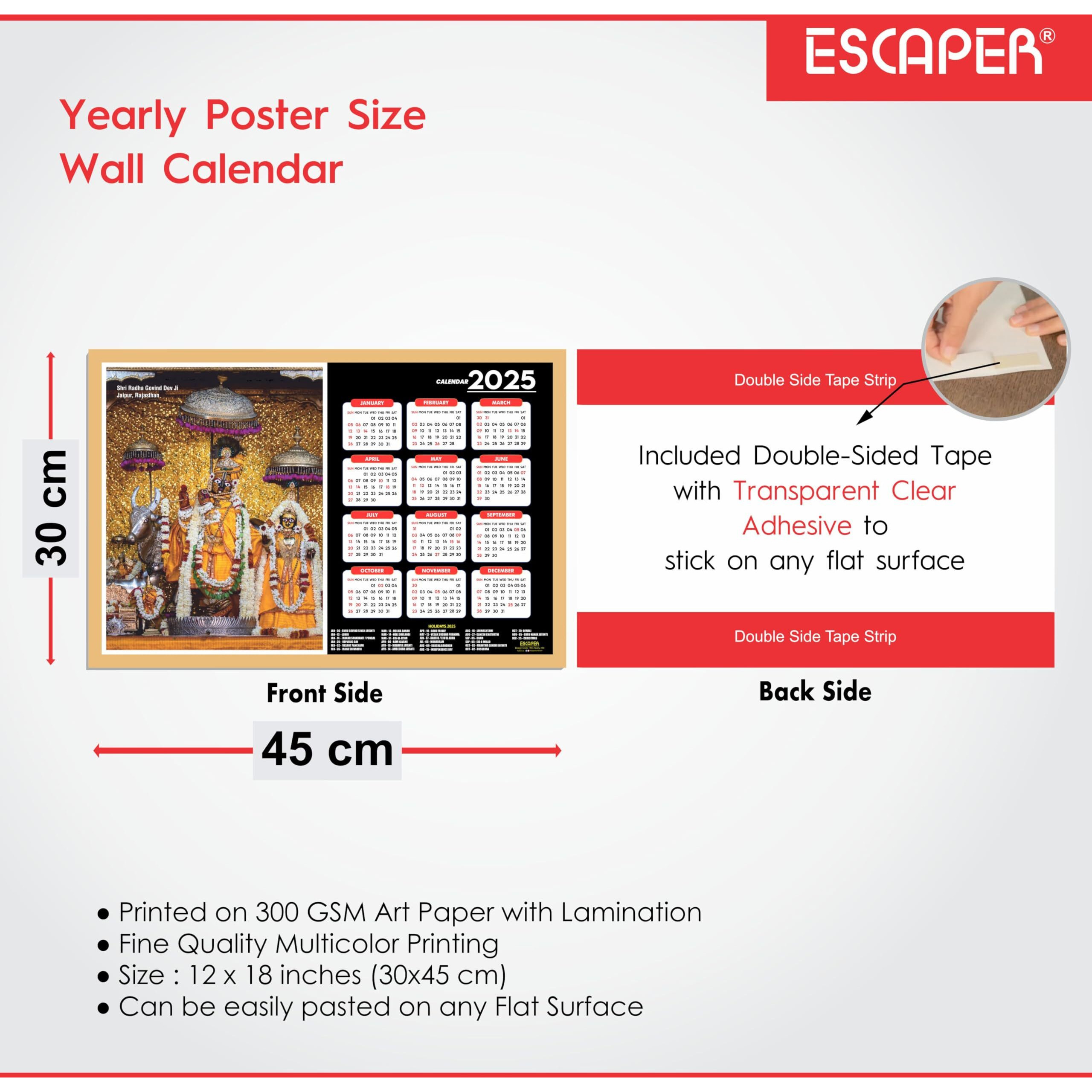 ESCAPER Radha Govind Dev Ji Wall Calendar 2025 (45 x 30 cm), Radha Govind Dev Ji Mandir Wall Calendar 2025, Radha Govind Dev Ji Photos, Religious Wall Calendar 2025, Radha Govind Dev Ji Wall Calendar 2025, Hindu God Photo Calendar 2025