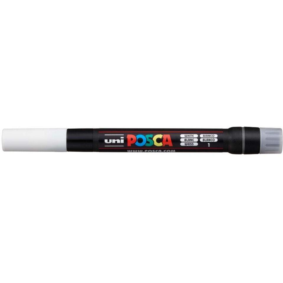 Uniball Posca PCF-350 Soft Brush Tip Paint Marker Pen | Non Toxic & Bleed Proof Ink | For Rocks Painting, Fabric, Wood, Canvas, Ceramic, Scrapbooking, DIY Crafts | White Ink, Pack of 1