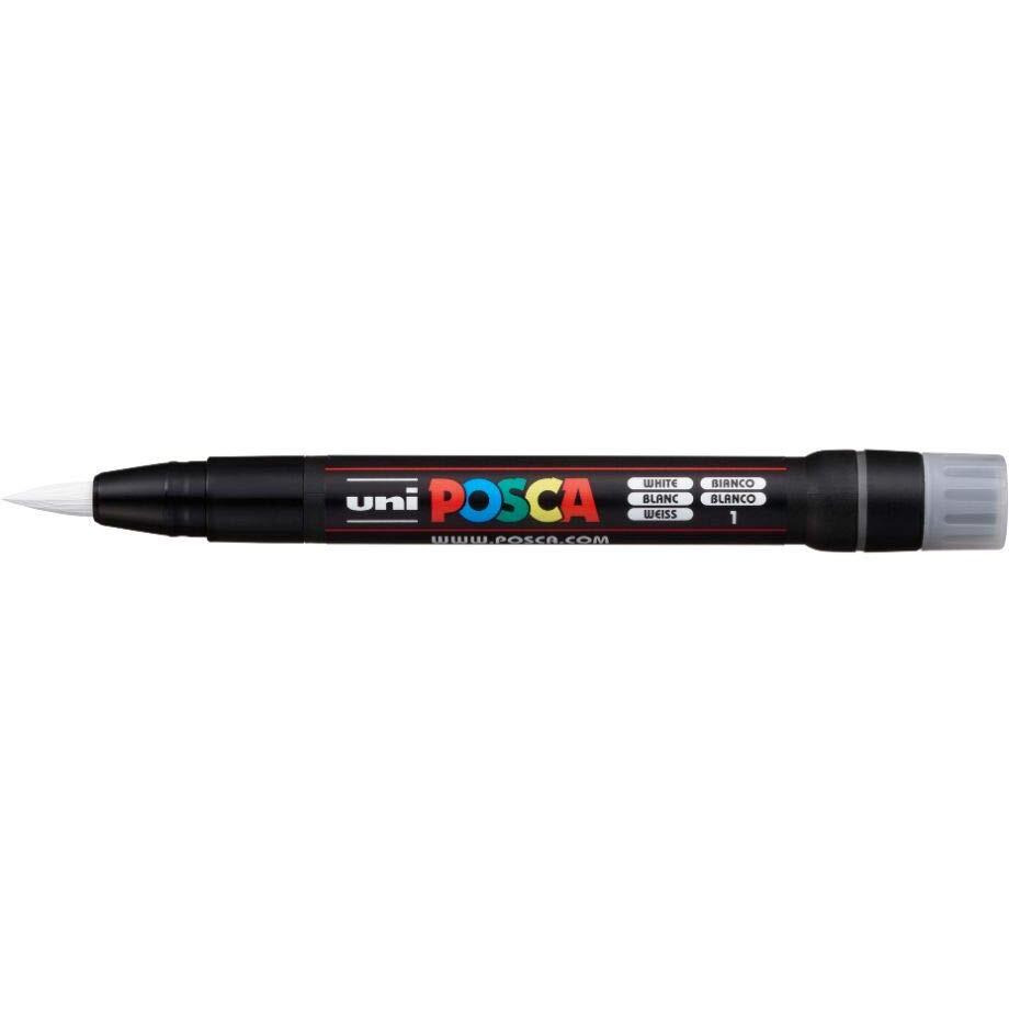 Uniball Posca PCF-350 Soft Brush Tip Paint Marker Pen | Non Toxic & Bleed Proof Ink | For Rocks Painting, Fabric, Wood, Canvas, Ceramic, Scrapbooking, DIY Crafts | White Ink, Pack of 1