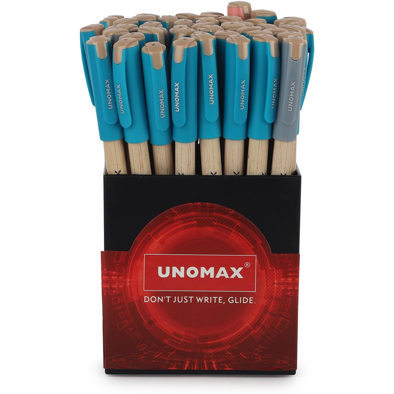 Unomax XTRON WOOD Liquid Ball Point Pens Set of 50 (Assorted) (35 Blue/ 12 Black / 3 Red) | Precision 0.7mm Tip | Super Smooth Jet Ink Technology | Perfect for Professionals, Students