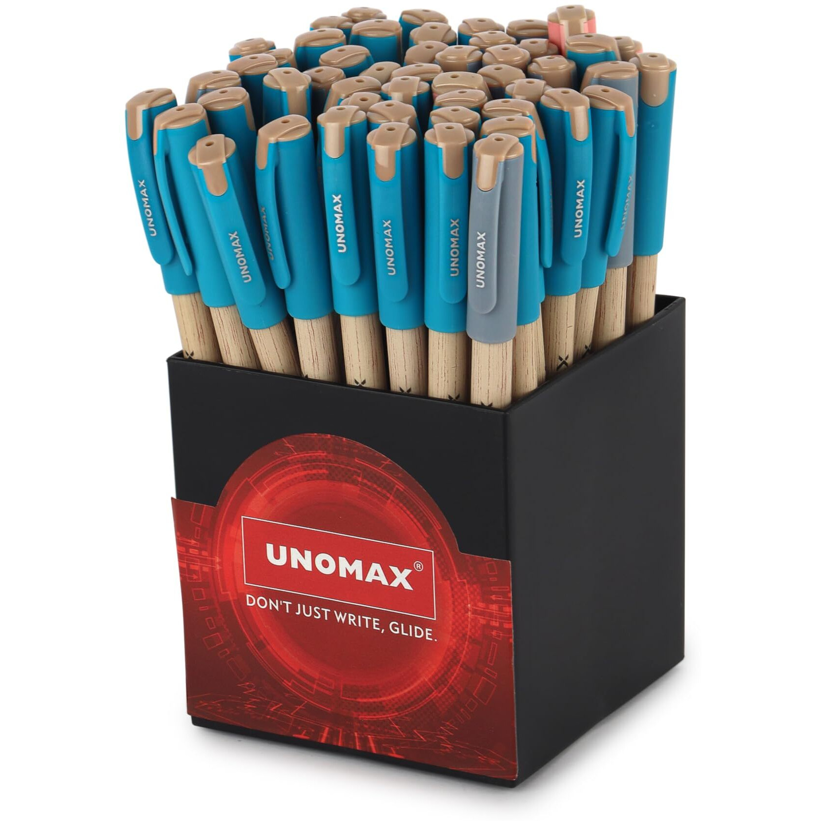 Unomax XTRON WOOD Liquid Ball Point Pens Set of 50 (Assorted) (35 Blue/ 12 Black / 3 Red) | Precision 0.7mm Tip | Super Smooth Jet Ink Technology | Perfect for Professionals, Students
