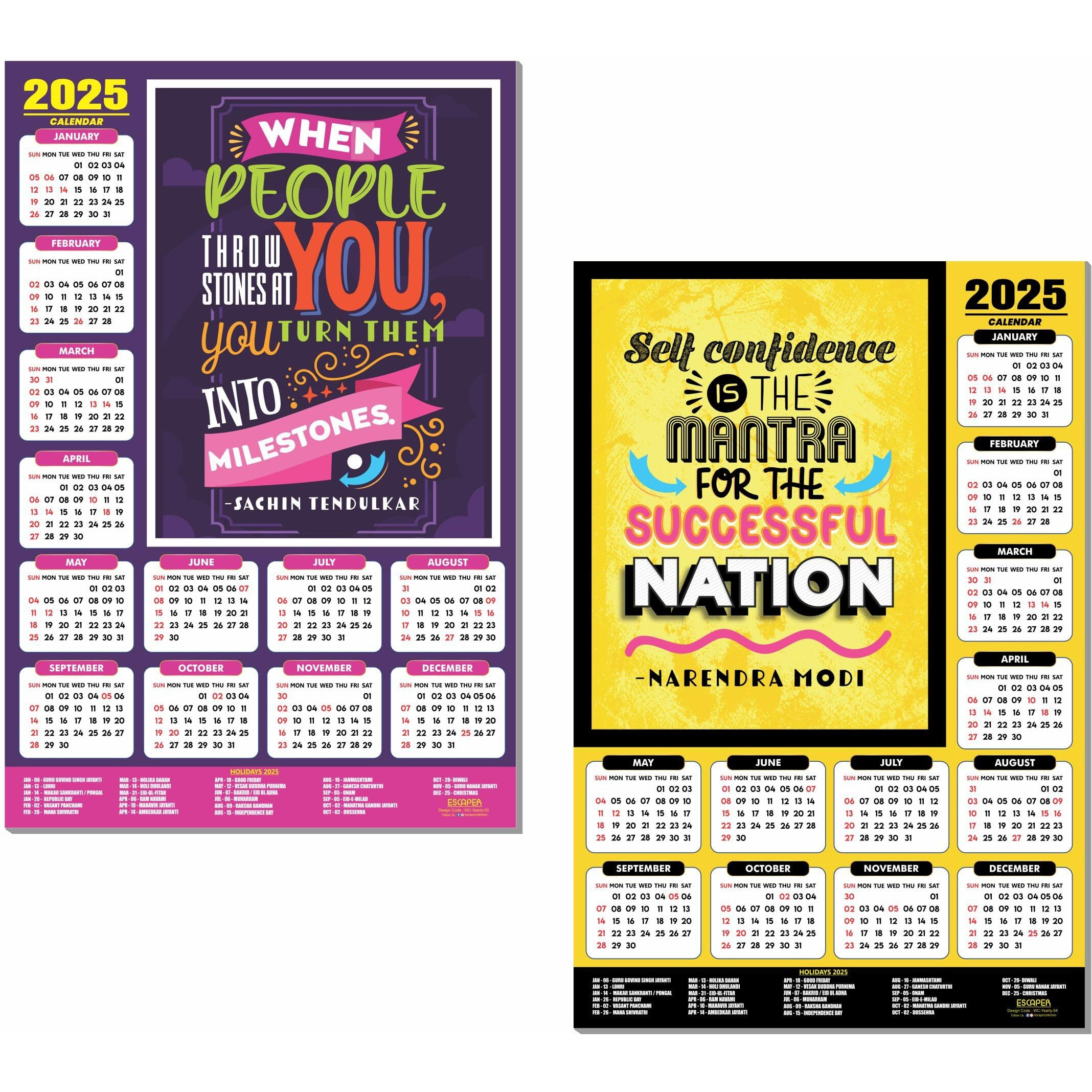 ESCAPER Motivational New Year Wall Calendar 2025 (45x30 cm) (Pack of 2 Calendars (WC - 03,04))