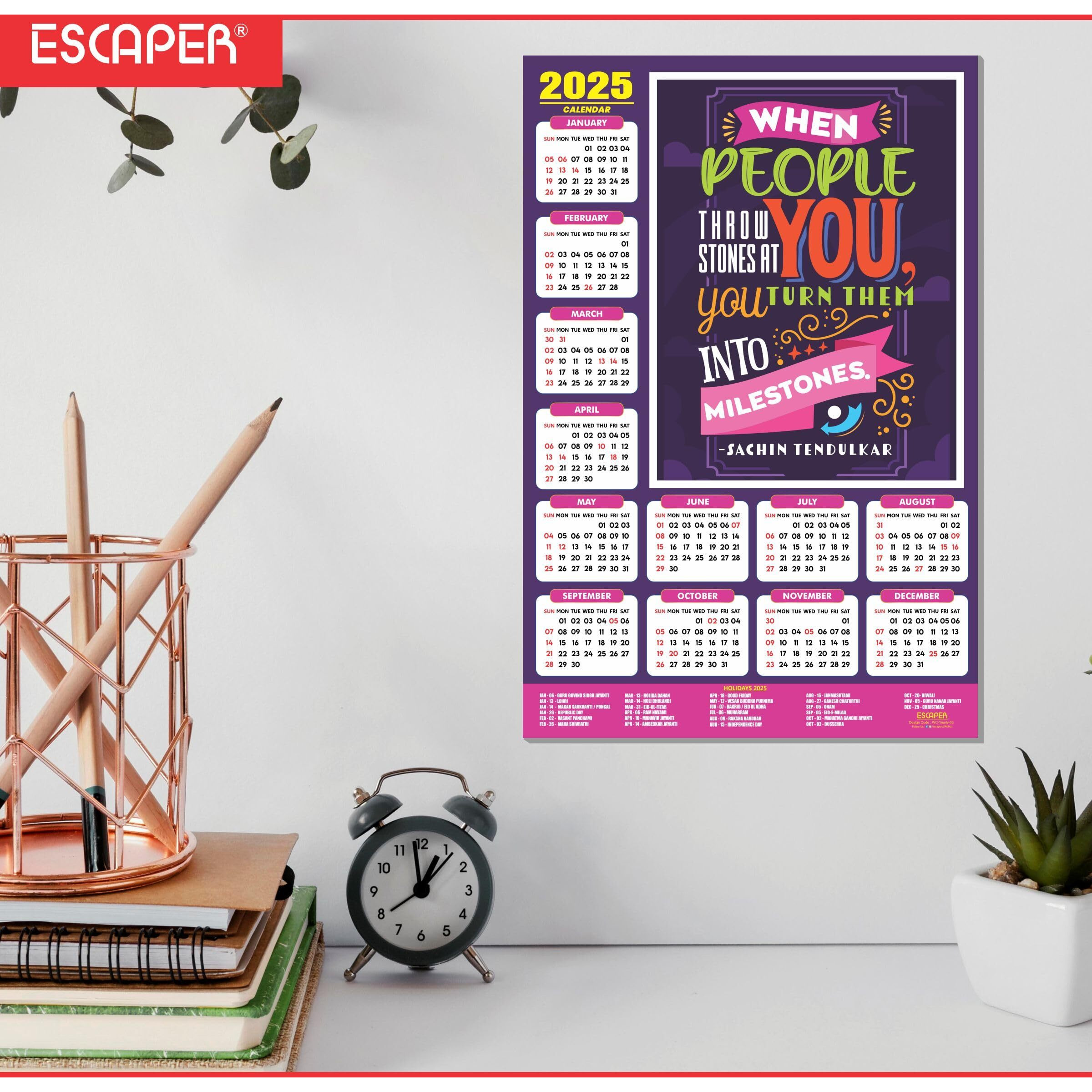 ESCAPER Motivational New Year Wall Calendar 2025 (45x30 cm) (Pack of 2 Calendars (WC - 03,04))