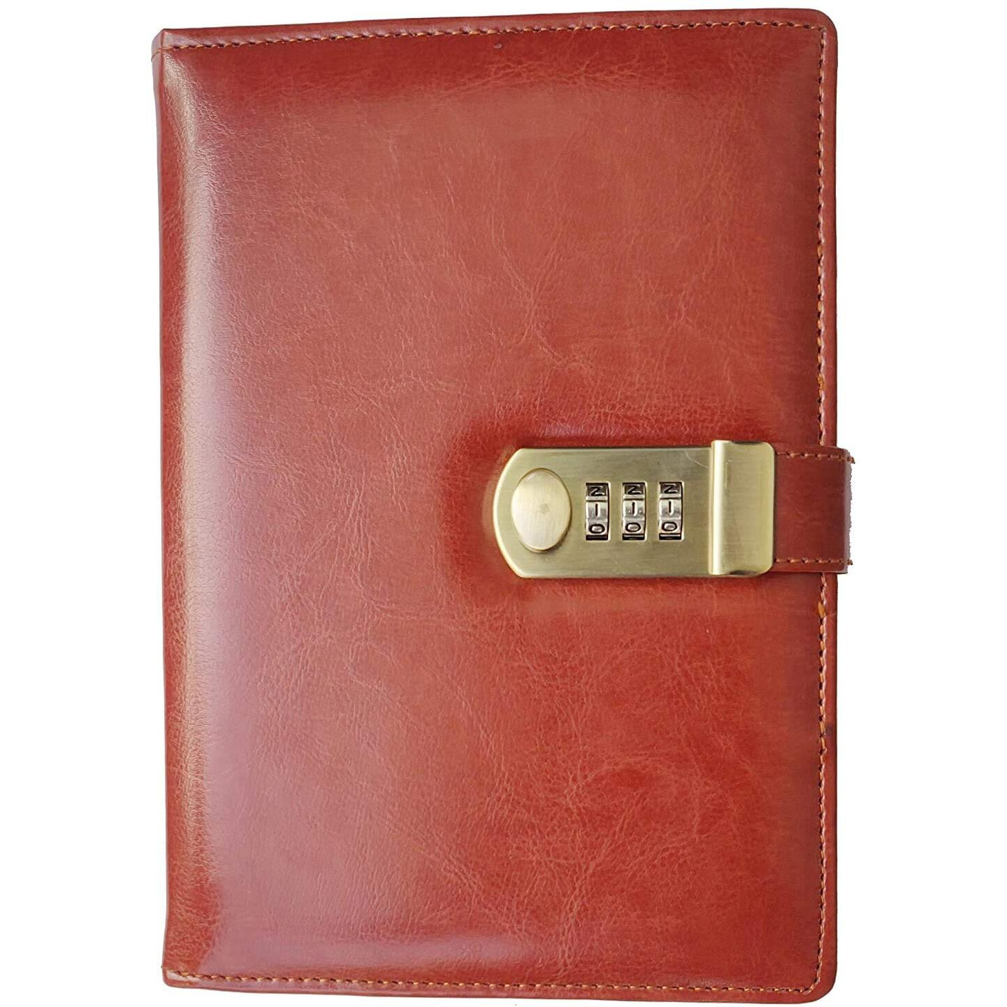 AccuPrints PU Leather Notebook Diary with Lock, Size 6 by 8 inch or A5 with Combination Password Journal- Pages 200 undated (Lock diary Brown)