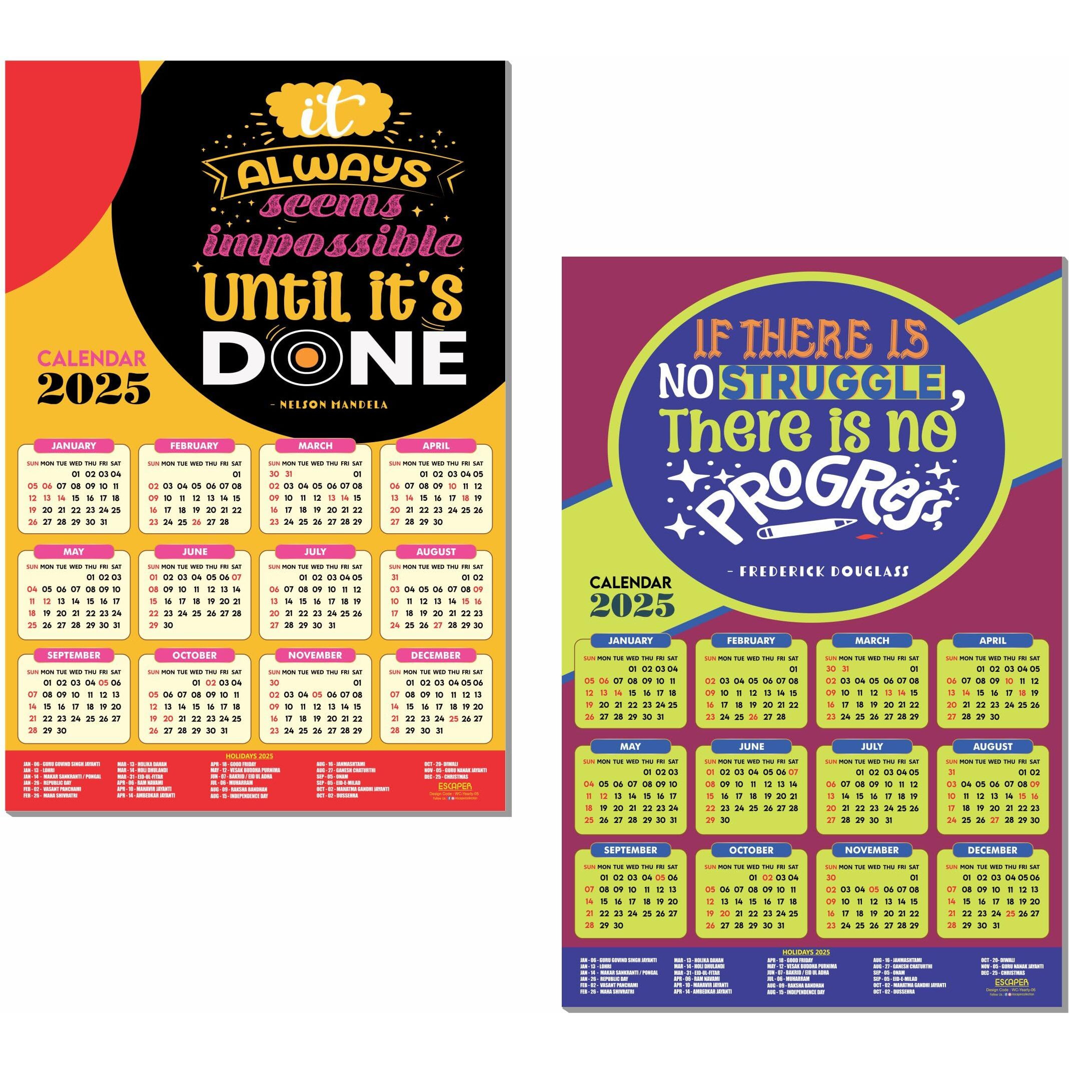 ESCAPER Motivational New Year Wall Calendar 2025 (45x30 cm) (Pack of 2 Calendars (WC - 05,06))