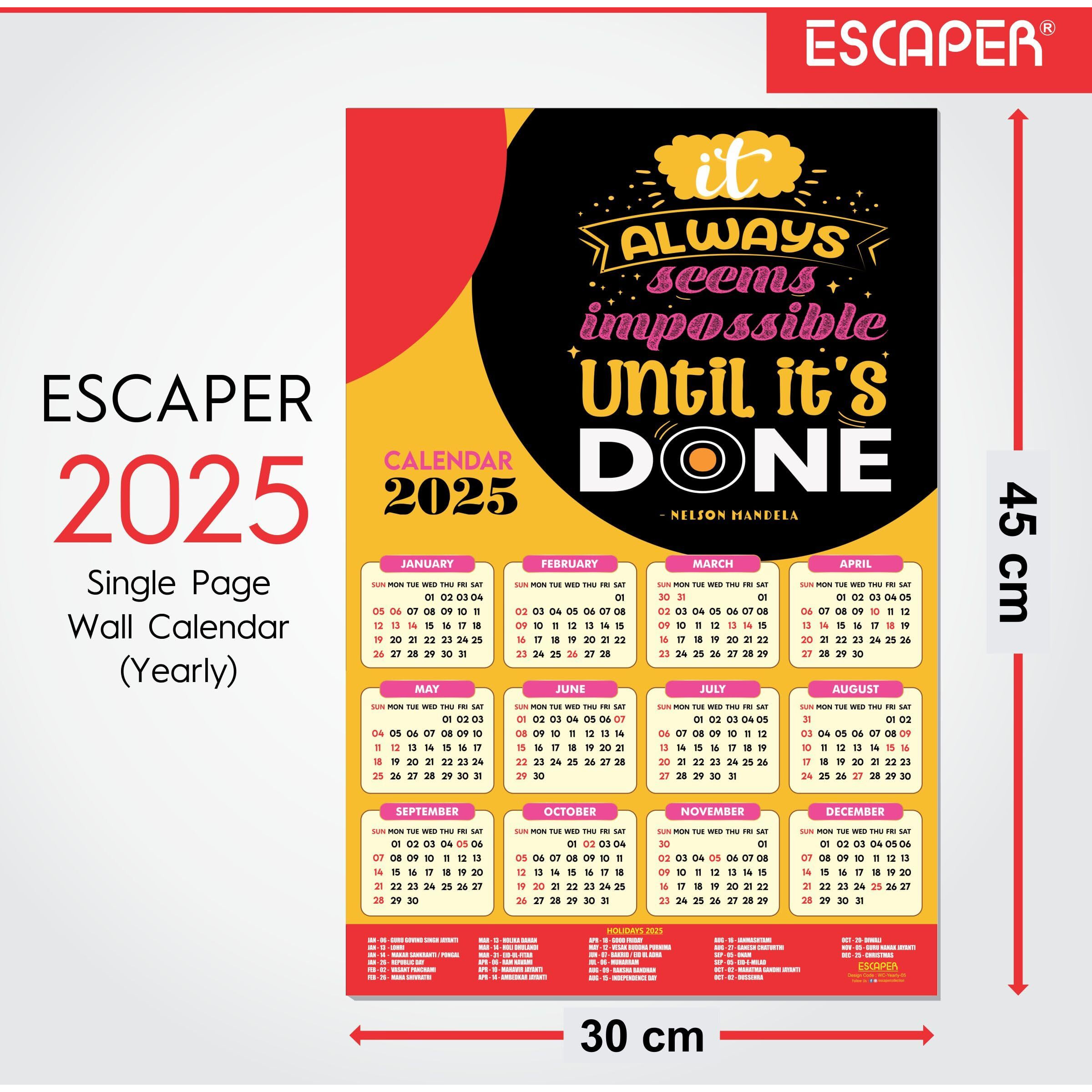 ESCAPER Motivational New Year Wall Calendar 2025 (45x30 cm) (Pack of 2 Calendars (WC - 05,06))