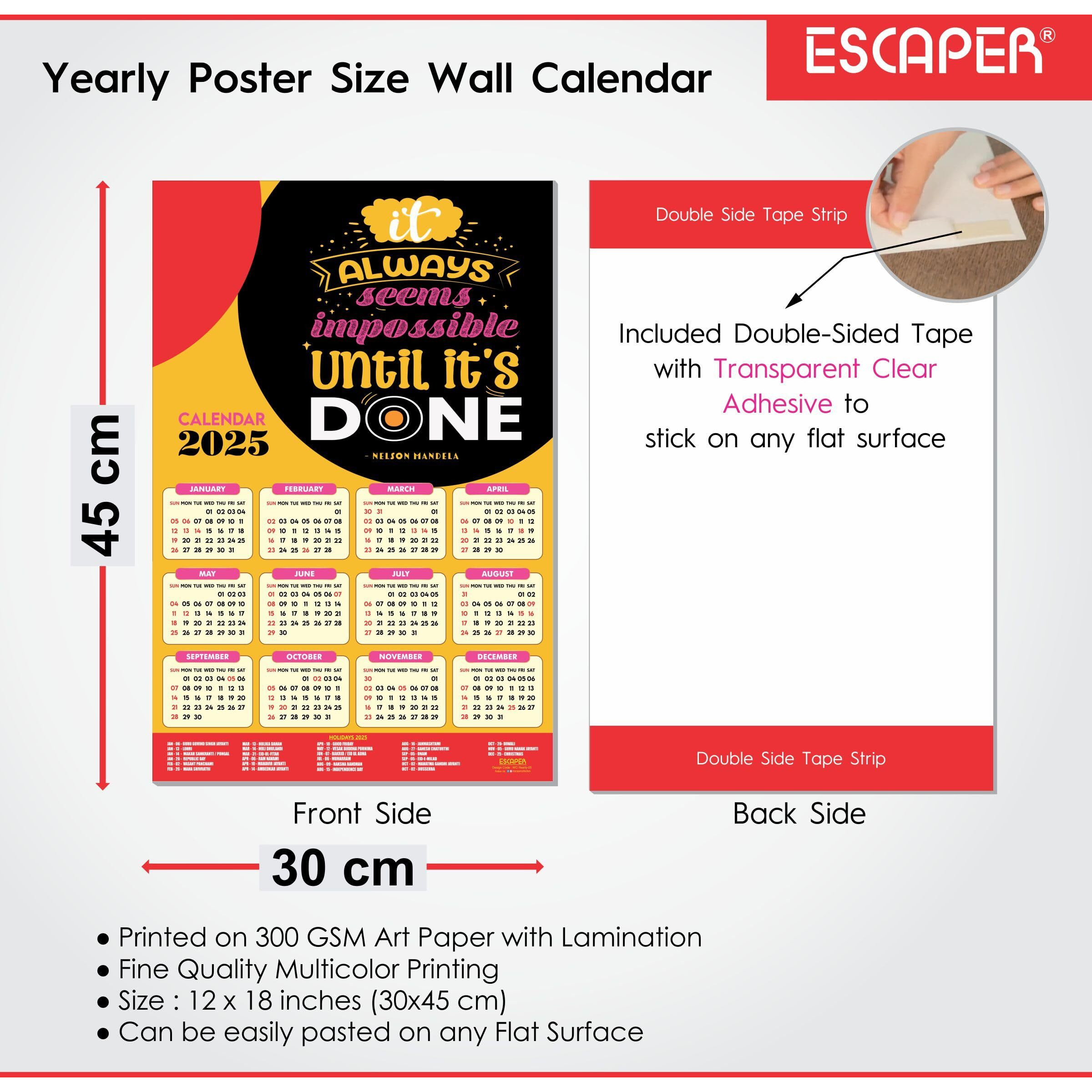 ESCAPER Motivational New Year Wall Calendar 2025 (45x30 cm) (Pack of 2 Calendars (WC - 05,06))