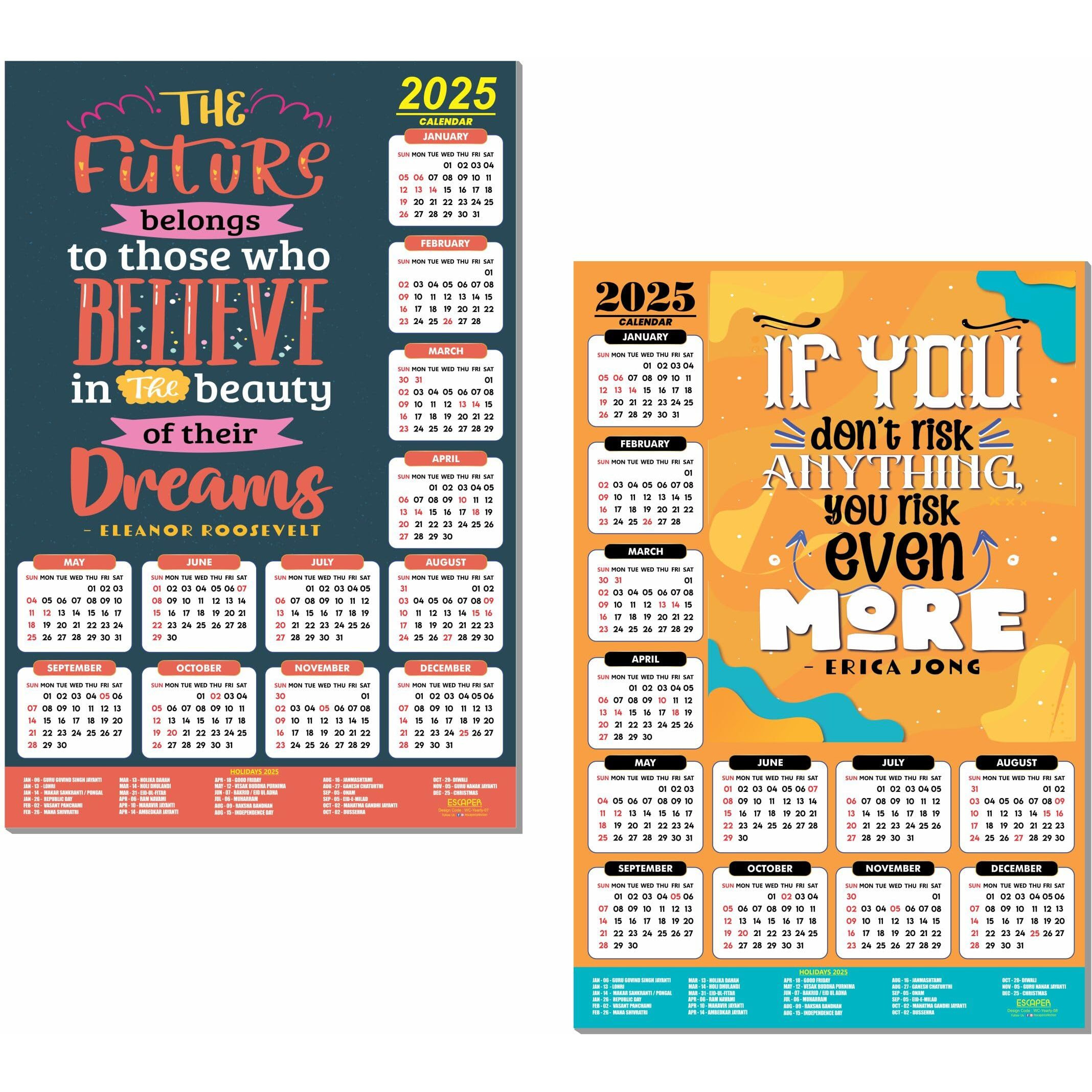ESCAPER Motivational New Year Wall Calendar 2025 (45x30 cm) (Pack of 2 Calendars (WC - 07,08))