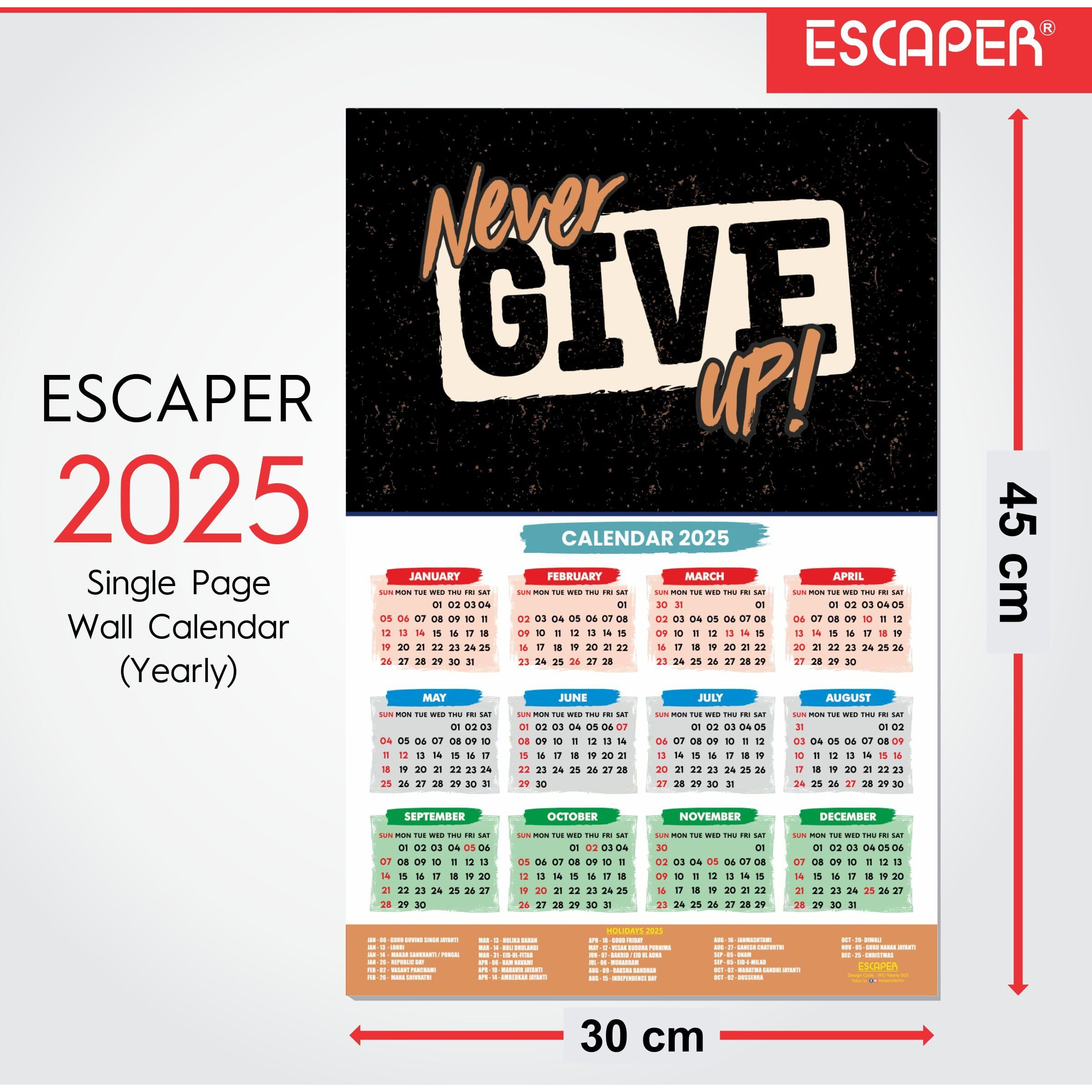 ESCAPER Motivational New Year Wall Calendar 2025 (45x30 cm) (Pack of 2 Calendars (WC - 503,504))