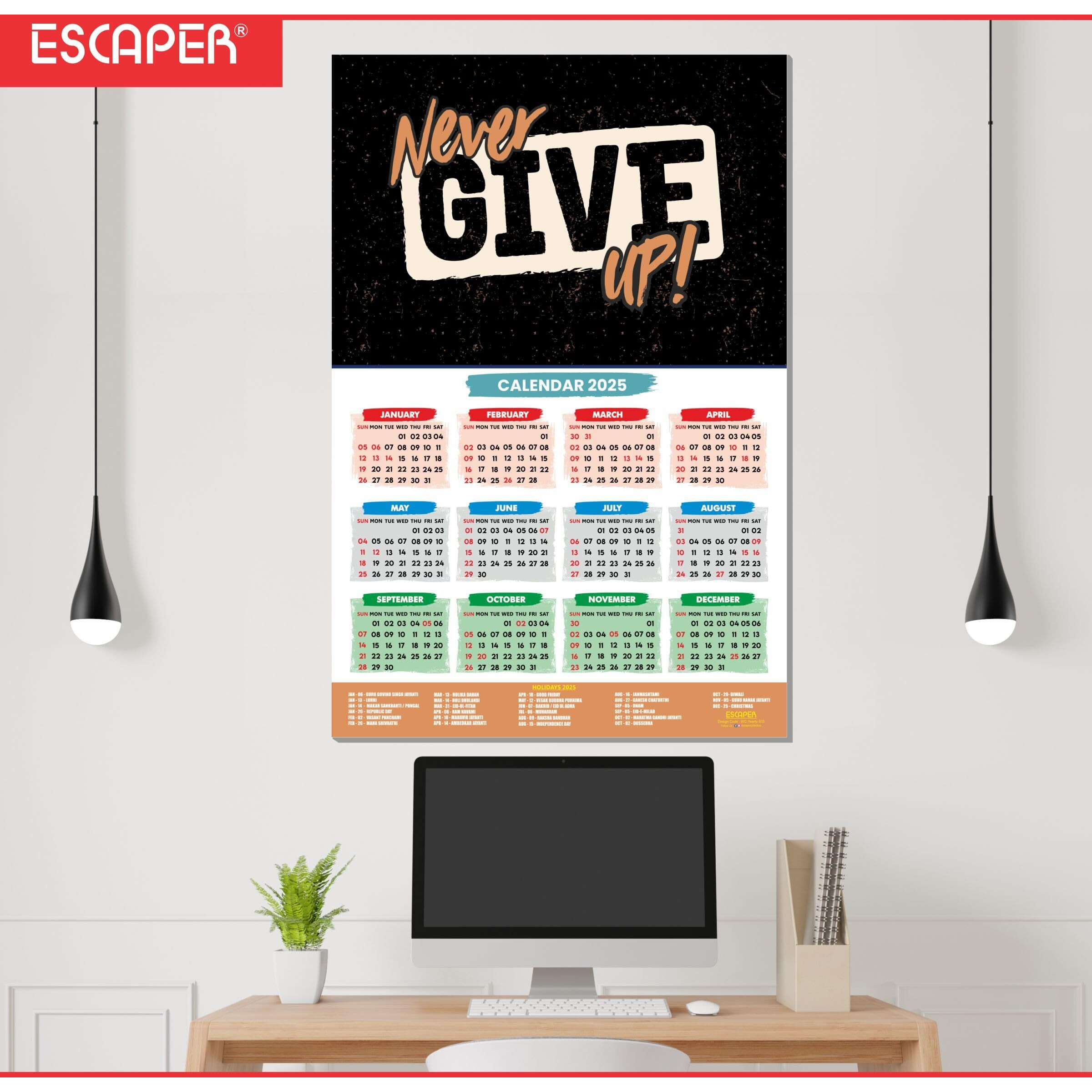 ESCAPER Motivational New Year Wall Calendar 2025 (45x30 cm) (Pack of 2 Calendars (WC - 503,504))