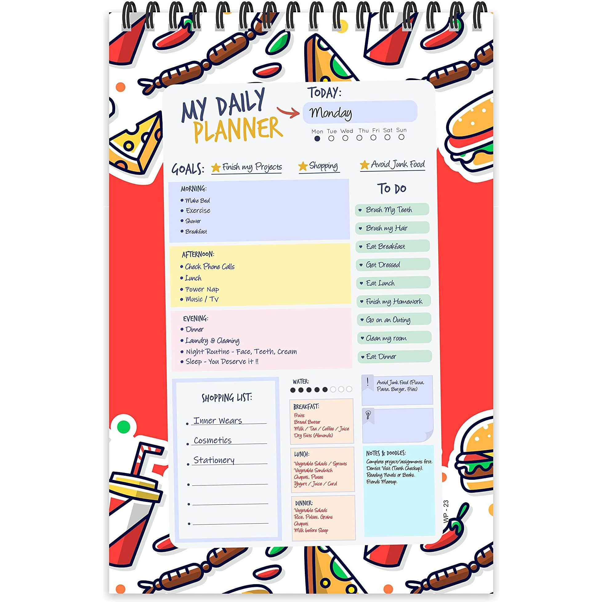 ESCAPER Food Theme Daily Planner  Stay Organized and Inspired with A5-Sized (80 Days Plan) Planner - Perfect for Kids, Students & Creatives