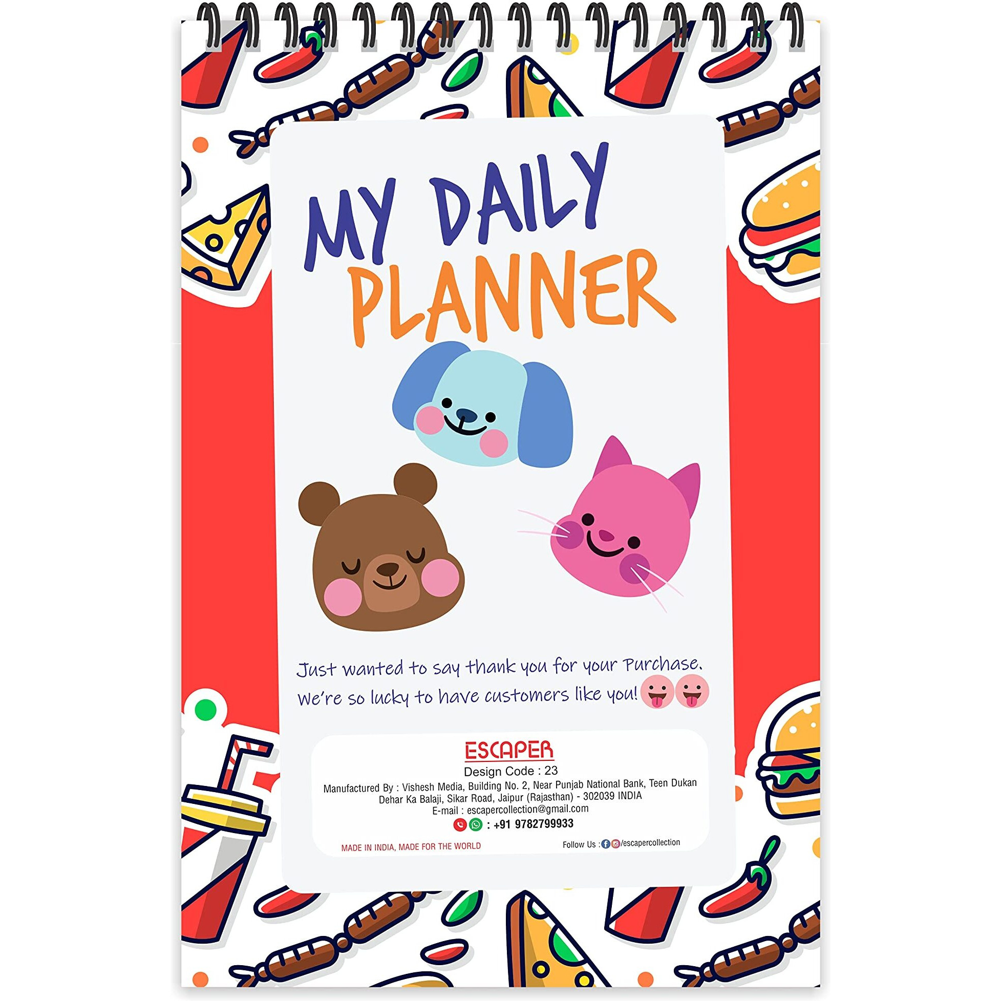 ESCAPER Food Theme Daily Planner  Stay Organized and Inspired with A5-Sized (80 Days Plan) Planner - Perfect for Kids, Students & Creatives