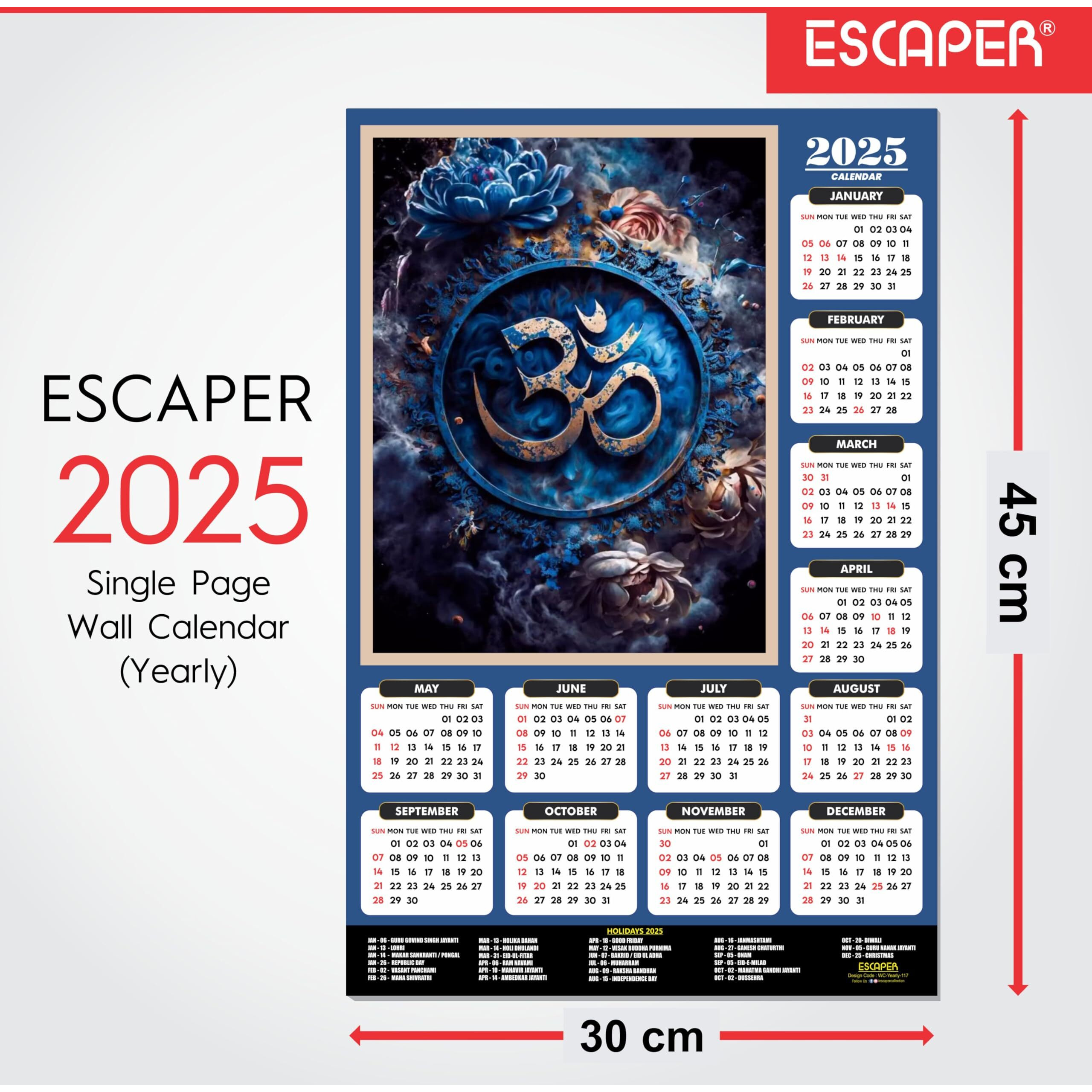 ESCAPER Lord Shiva Wall Calendar 2025 hanging (45 x 30 cm), Bholenath Wall Calendar 2025, Shivling Wall Calendar 2025, Shanker Ji Photo, Mahadev Wall Calendar 2025, Shivji Calendar, Lord Shiva Wall Decor