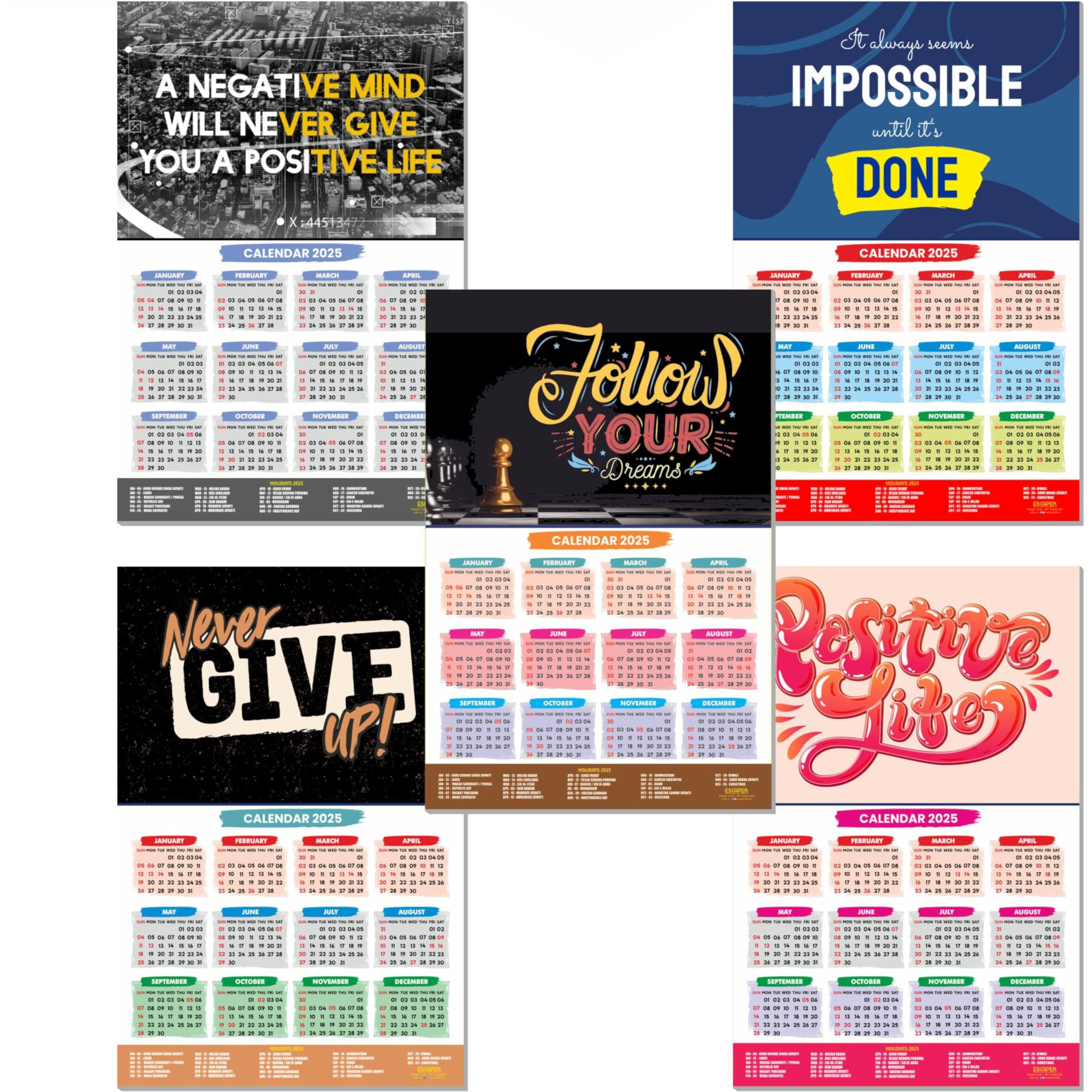 ESCAPER Motivational New Year Wall Calendar 2025 (45x30 cm) (Jumbo 5 Calendars Pack (WC 501 To 505))