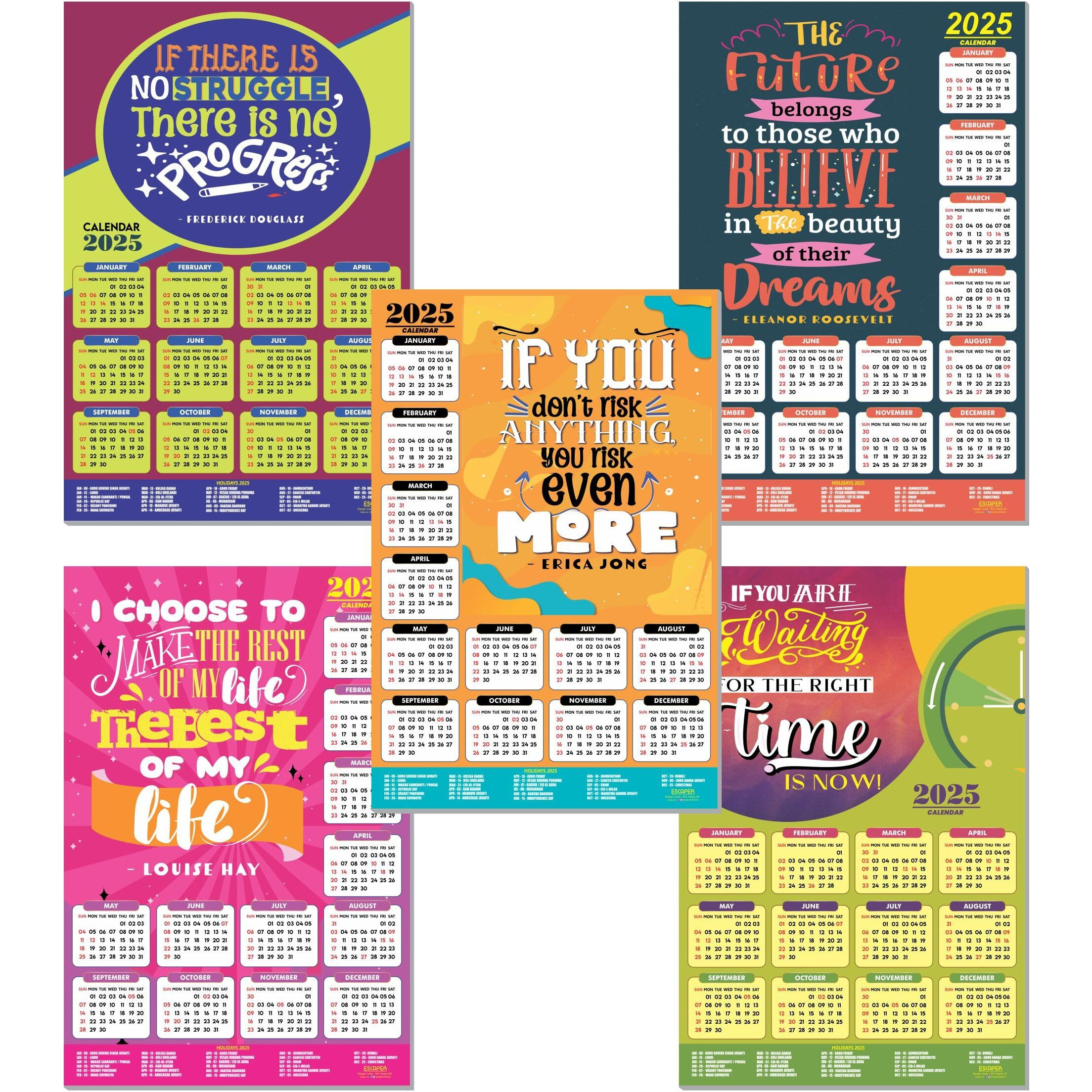 ESCAPER Motivational New Year Wall Calendar 2025 (45x30 cm) (Jumbo 5 Calendars Pack (WC 06 To 10))