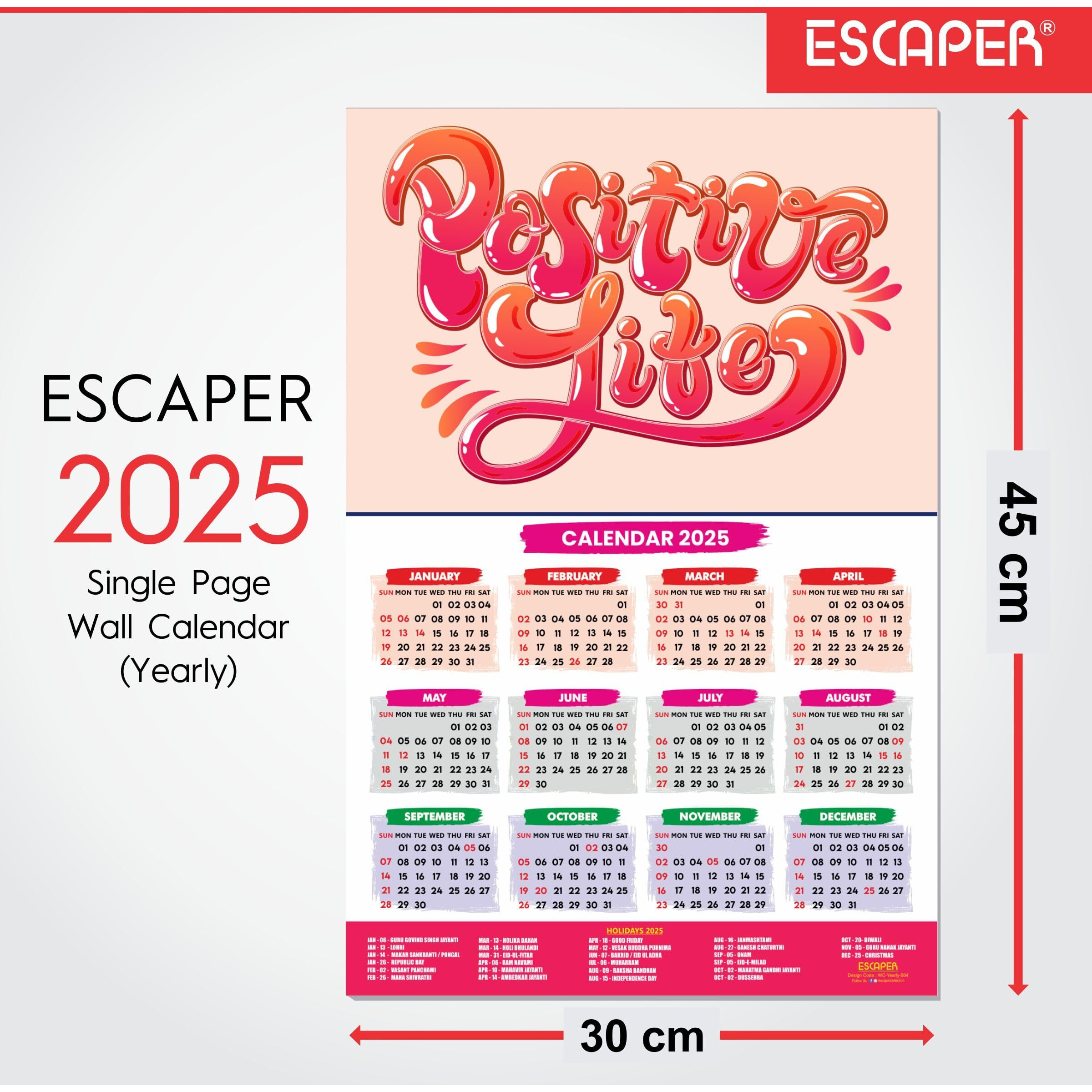 ESCAPER Motivational New Year Wall Calendar 2025 (45x30 cm) (Positive Life Bold (WC-504))