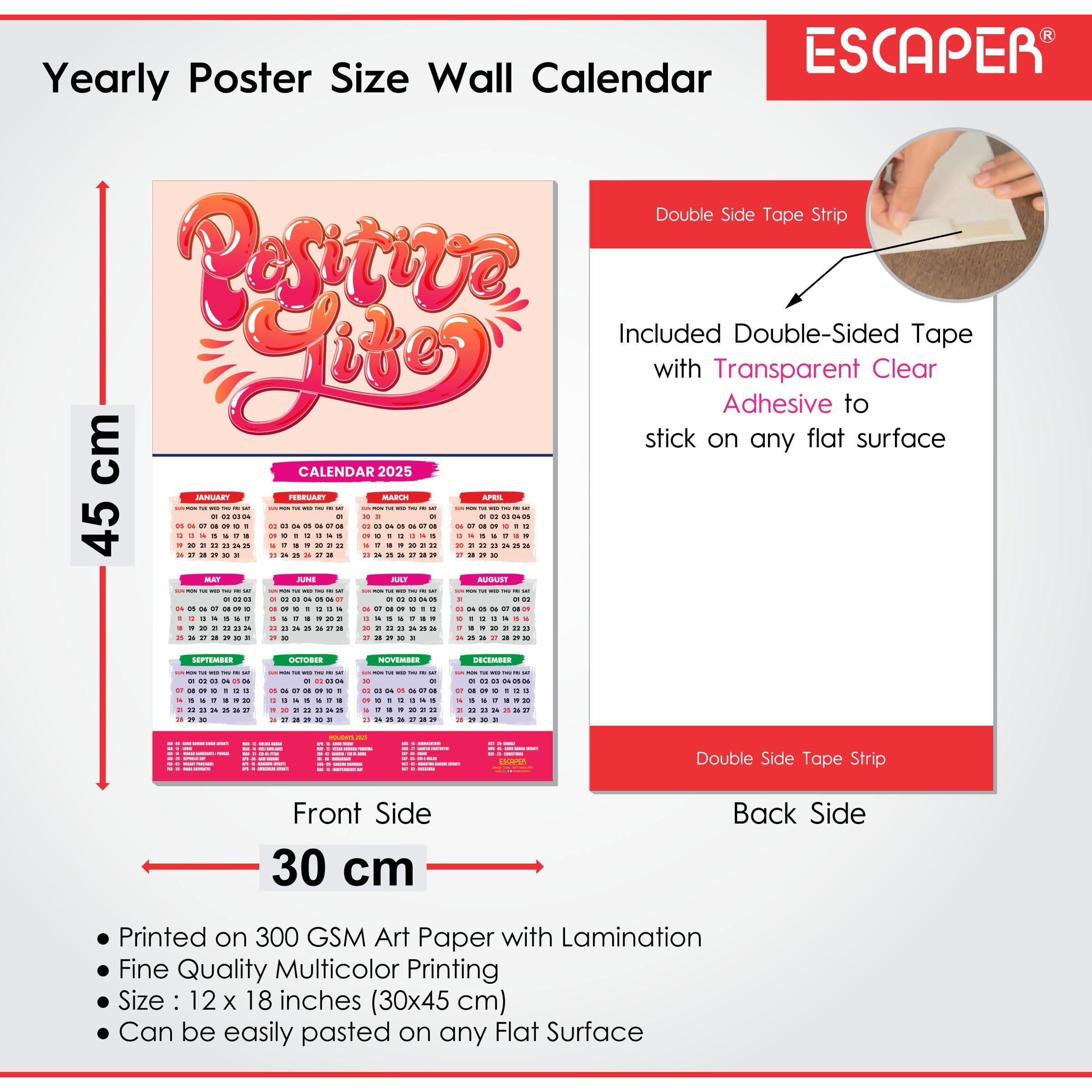 ESCAPER Motivational New Year Wall Calendar 2025 (45x30 cm) (Positive Life Bold (WC-504))