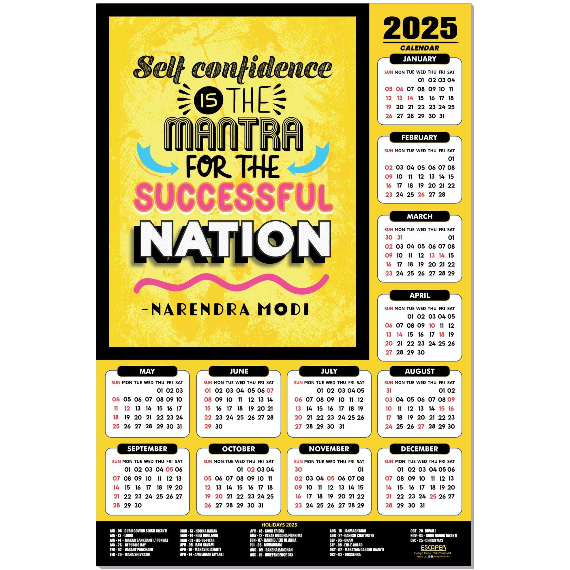 ESCAPER Motivational New Year Wall Calendar 2025 (45x30 cm) (Nation - By Narendra Modi (WC-04))