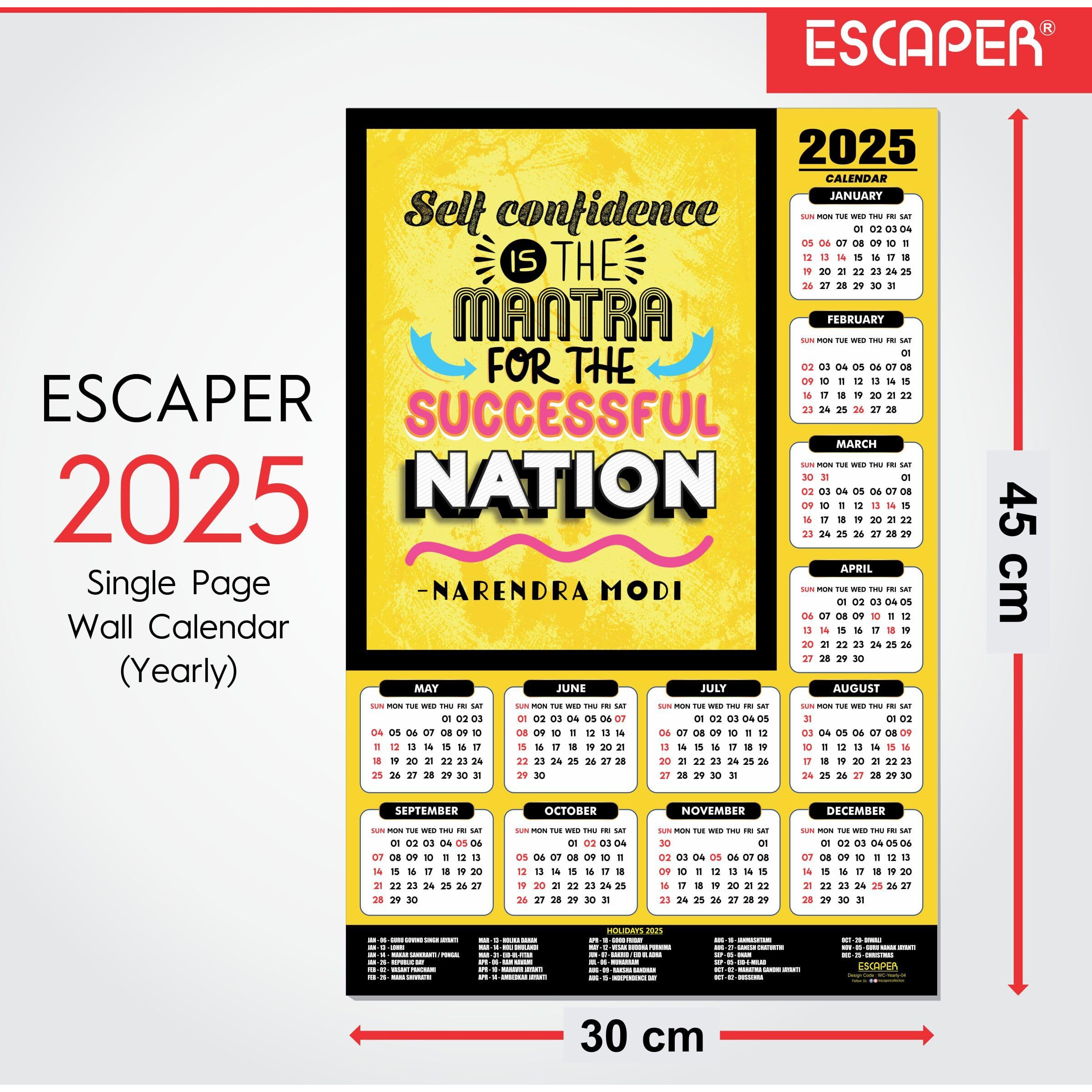 ESCAPER Motivational New Year Wall Calendar 2025 (45x30 cm) (Nation - By Narendra Modi (WC-04))