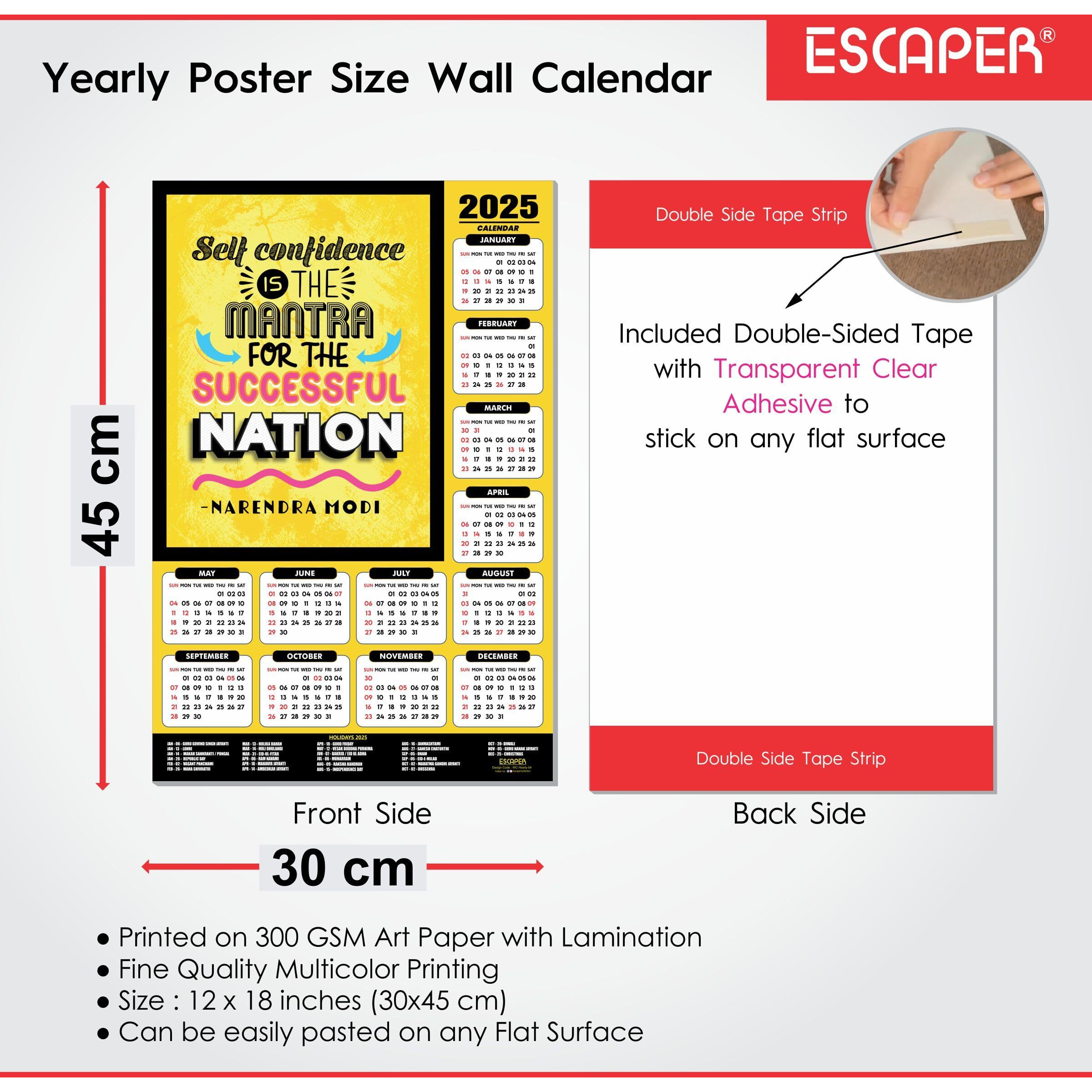 ESCAPER Motivational New Year Wall Calendar 2025 (45x30 cm) (Nation - By Narendra Modi (WC-04))