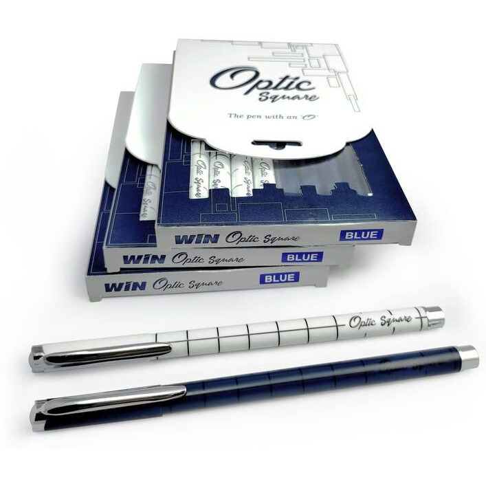 WIN Optic Square Ball Pens | 30 Blue Ink Pens | 0.7 mm Diamond Cut Tip | Ergonomic Grip | Square Design & Lightweight Body | Best Pen for Gift Signature Pens | Pens for Writing