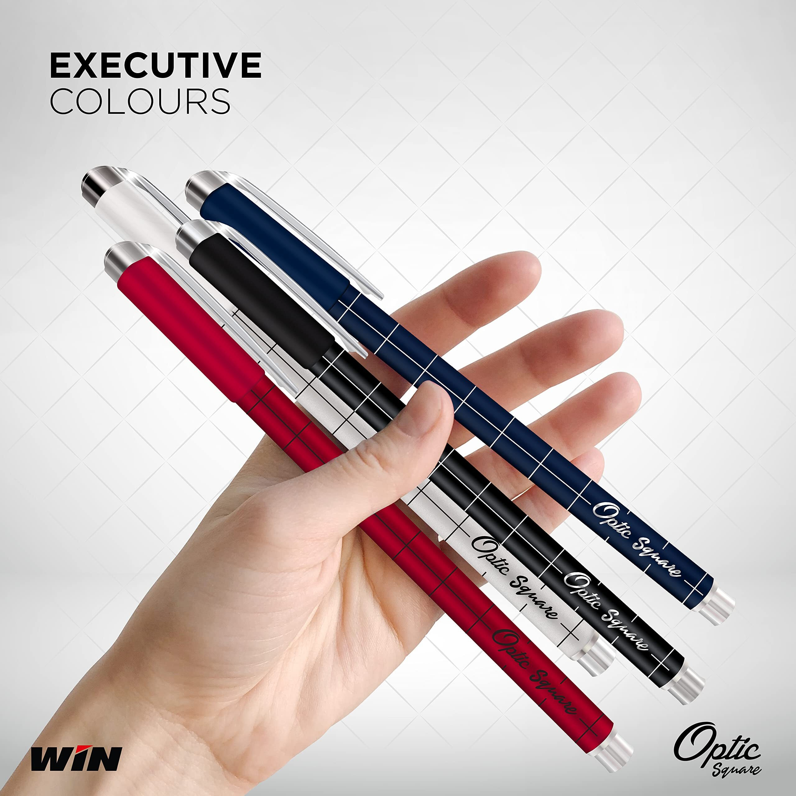 WIN Optic Square Ball Pens | 30 Blue Ink Pens | 0.7 mm Diamond Cut Tip | Ergonomic Grip | Square Design & Lightweight Body | Best Pen for Gift Signature Pens | Pens for Writing