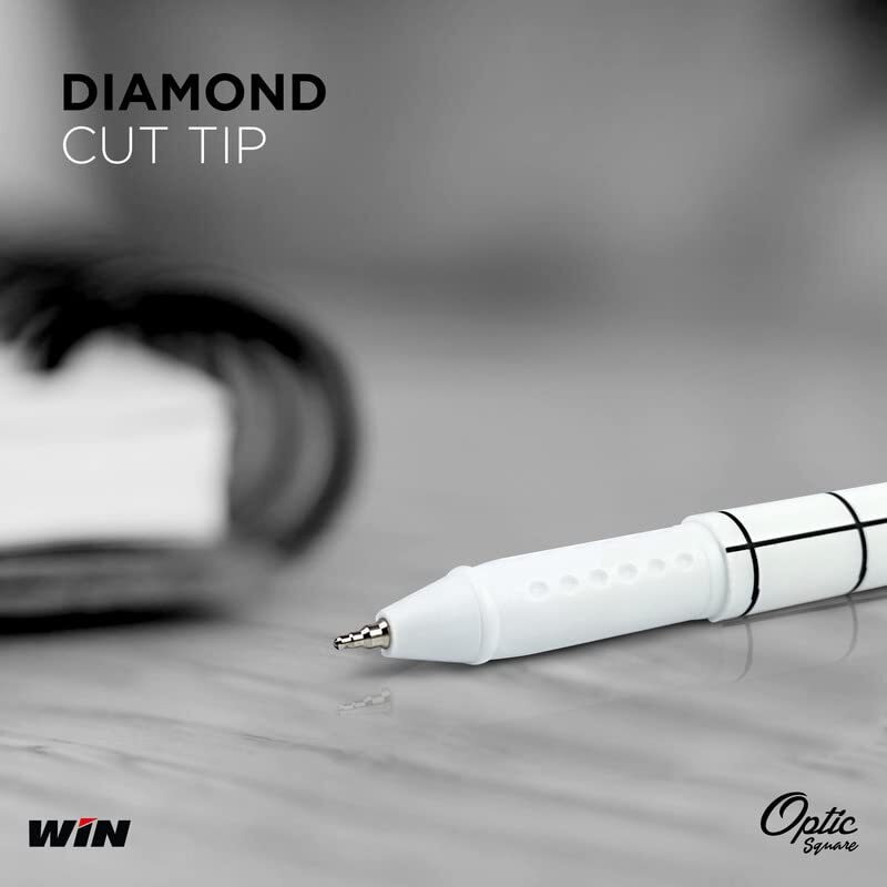 WIN Optic Square Ball Pens | 30 Blue Ink Pens | 0.7 mm Diamond Cut Tip | Ergonomic Grip | Square Design & Lightweight Body | Best Pen for Gift Signature Pens | Pens for Writing