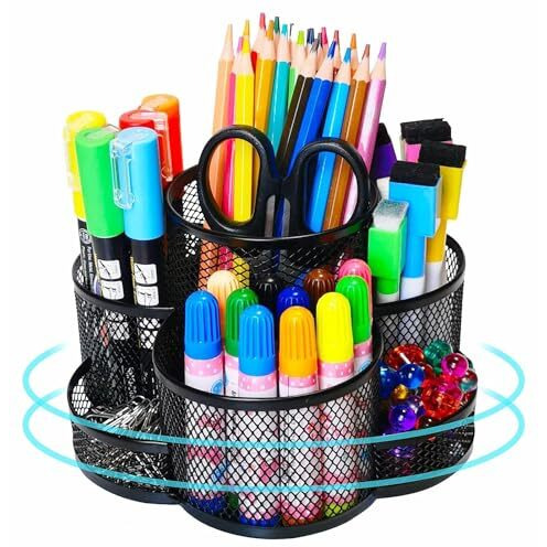 YAJNAS Bileder Metal Stationery Items Organizer for Office and Home Table Top Pen Pencil Holder | Desk Organiser Or Study, Makeup, Remote, Kitchen (Rotateable)