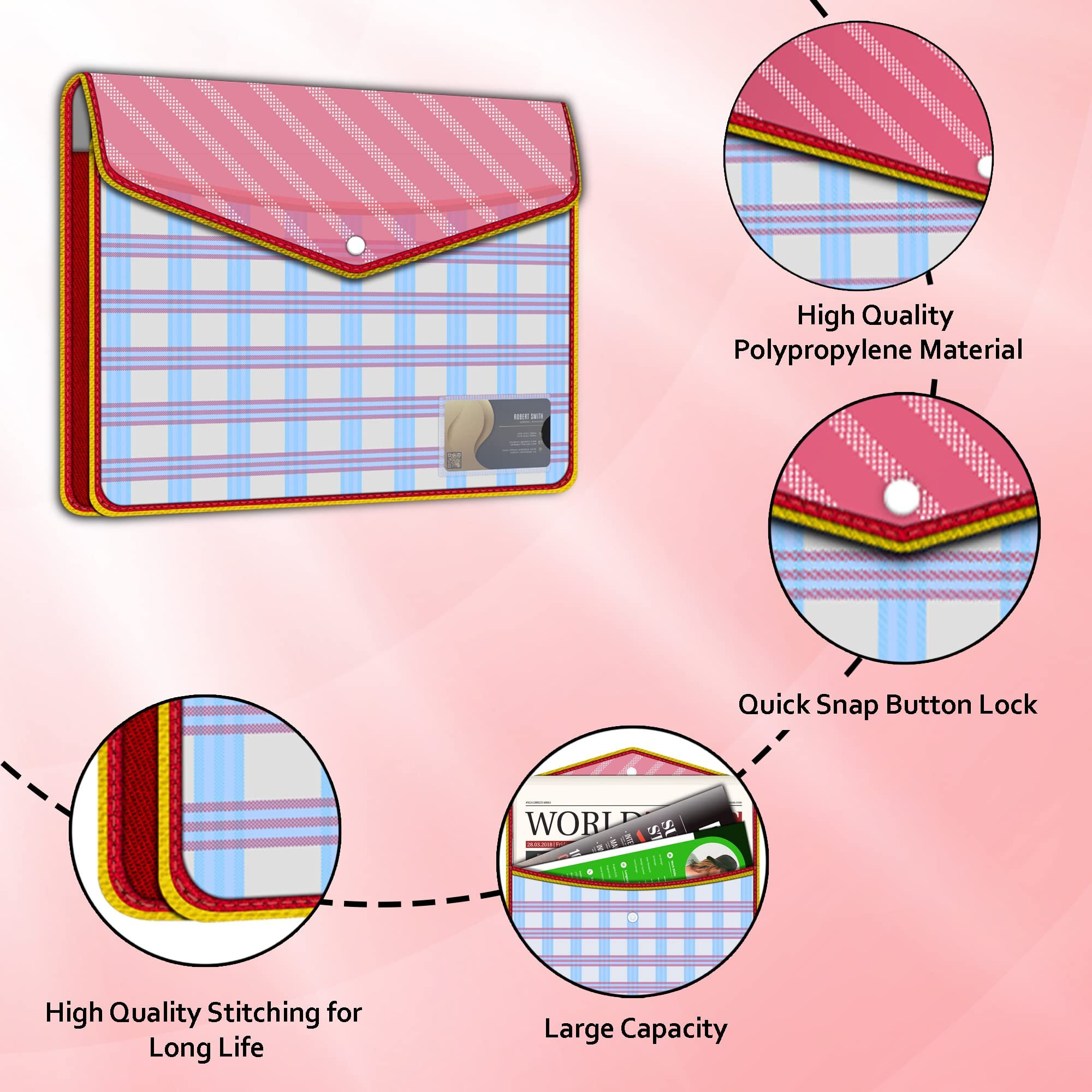 FEDUS Pack-2 Documents Holder Envelope Folder, Stylist Printed File Storage Bag with Snap Button Transparent Plastic File for documents Certificate File Document Folder for Certificate (PACK OF 2)