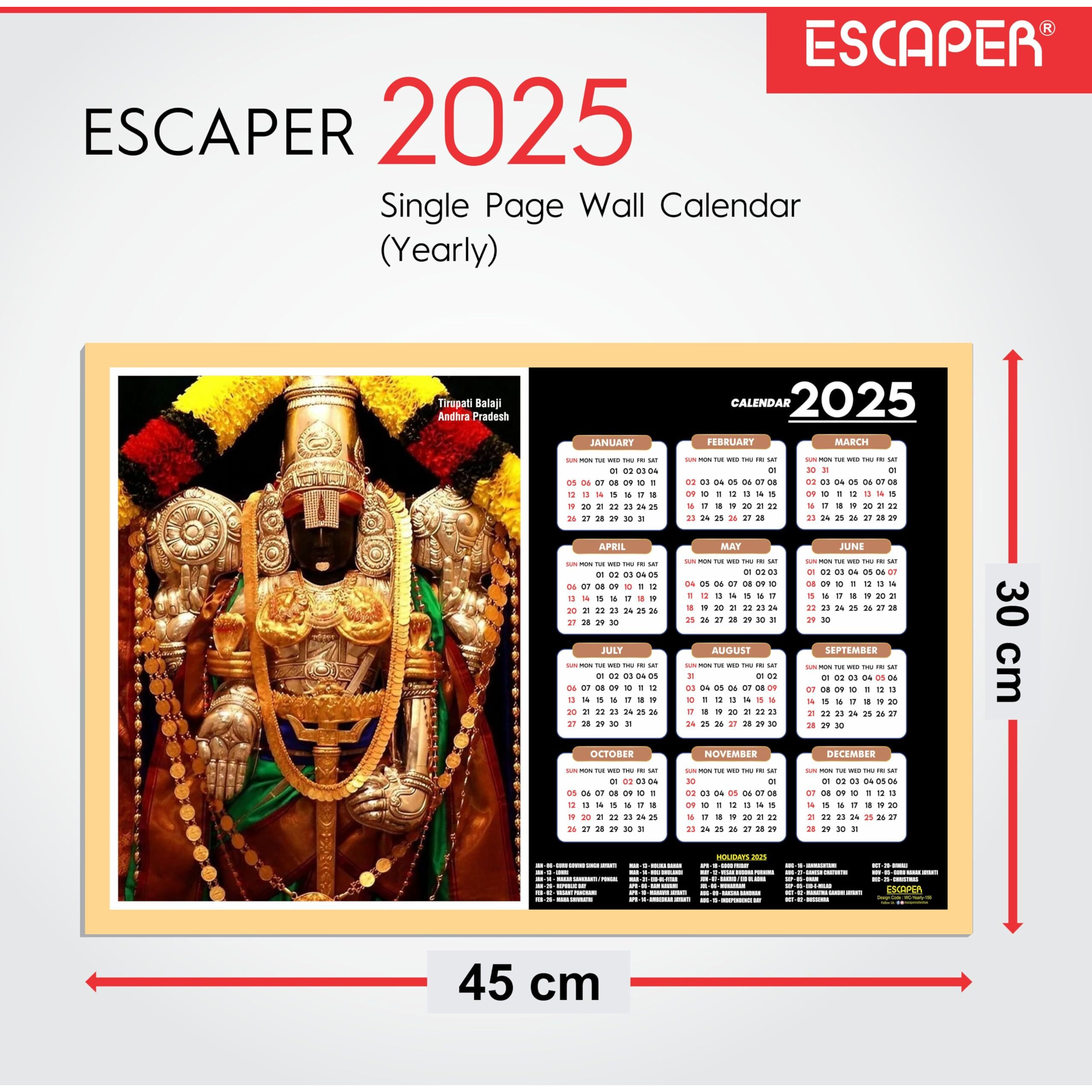 ESCAPER Famous Hindu Temples Wall Calendar 2025, Hindu Gods Wall Calendar 2025, Hindu Goddess Wall Calendar 2025, Hindu Gods Photos, Hindu Goddess Photos, Hindu Mandir Wall Calendar 2025