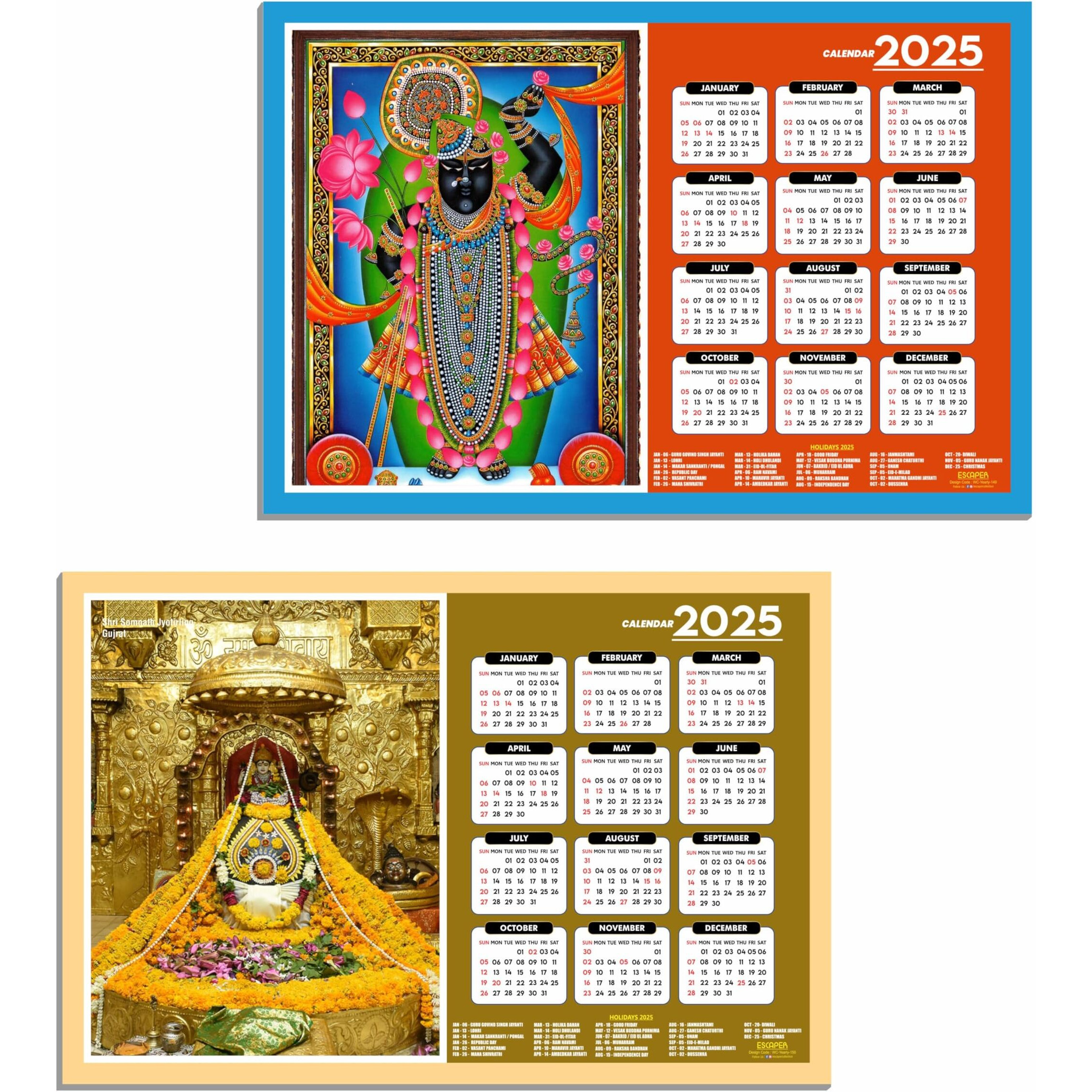 ESCAPER Somnath Ji Wall Calendar 2025 (45 x 30 cm), Somnath Ji Wall Calendar 2025, Srinath Photos, Religious Wall Calendar 2025, Srinath Wall Calendar 2025, Hindu God Photos, Hindu God Temple Wall Calendar 2025 for room decoration