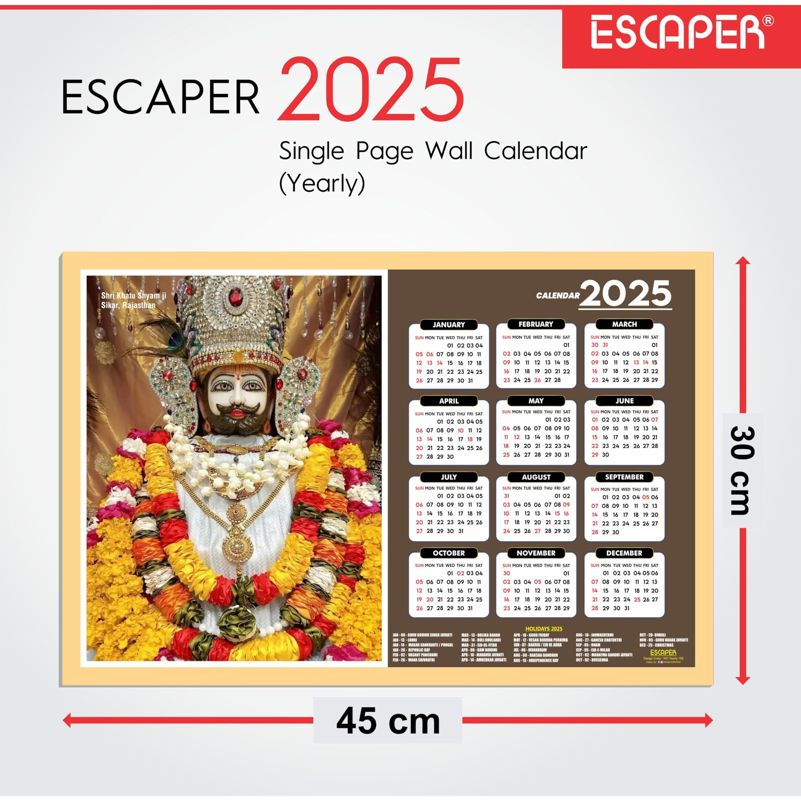 ESCAPER Famous Hindu Temples Wall Calendar 2025, Hindu Gods Wall Calendar 2025, Hindu Goddess Wall Calendar 2025, Hindu Gods Photos, Hindu Goddess Photos, Hindu Mandir Wall Calendar 2025