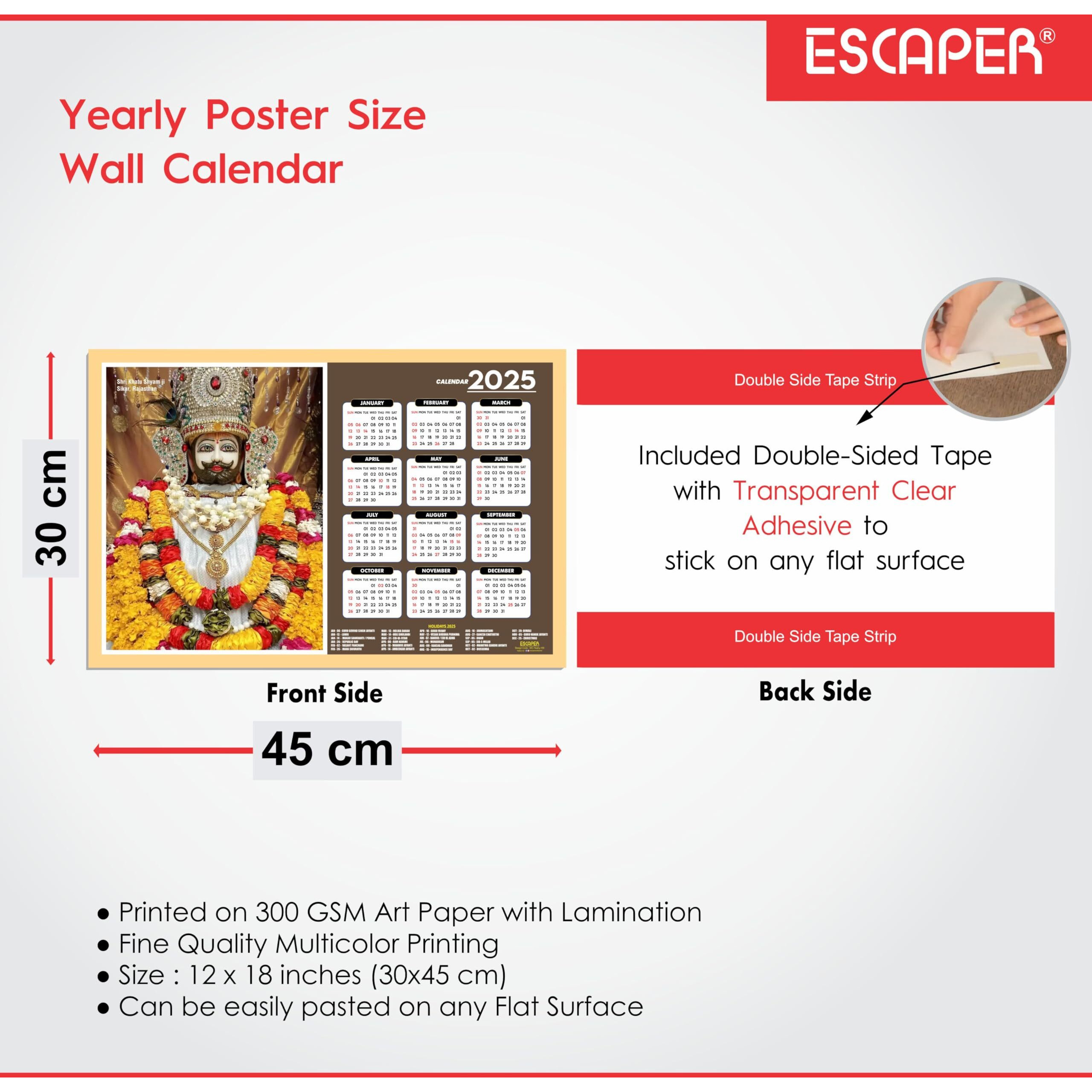 ESCAPER Famous Hindu Temples Wall Calendar 2025, Hindu Gods Wall Calendar 2025, Hindu Goddess Wall Calendar 2025, Hindu Gods Photos, Hindu Goddess Photos, Hindu Mandir Wall Calendar 2025