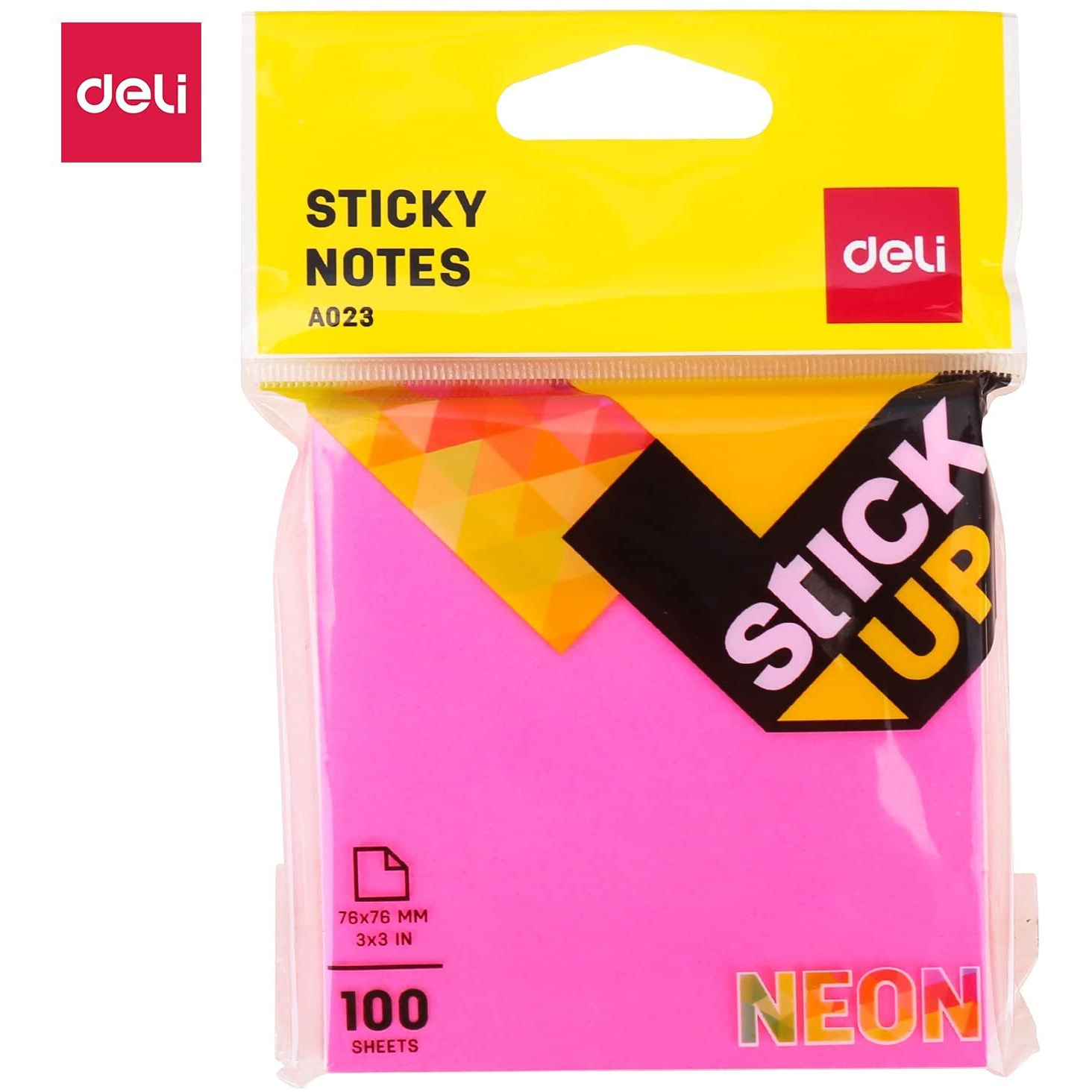 deli WA02302 Sticky Note | Self Stick Notepad | Self Adhesive Memo Note | to Do List Sticky Note Pads for Home, Office, Study - 3" x 3", Neon Colors, 100 Sheets, Pack of 4