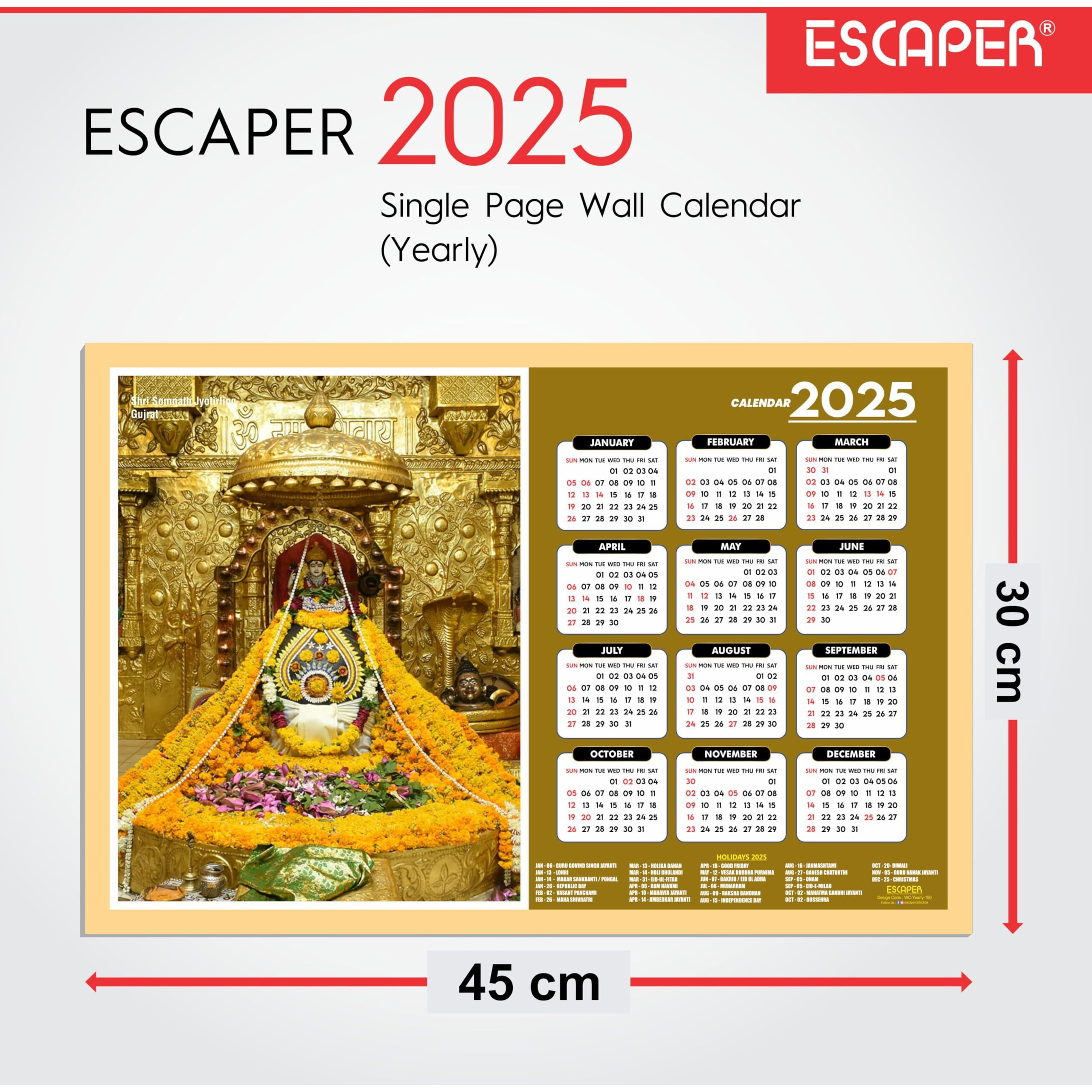 ESCAPER Famous Hindu Temples Wall Calendar 2025, Hindu Gods Wall Calendar 2025, Hindu Goddess Wall Calendar 2025, Hindu Gods Photos, Hindu Goddess Photos, Hindu Mandir Wall Calendar 2025 (Somnath Jyotriling, Gujarat