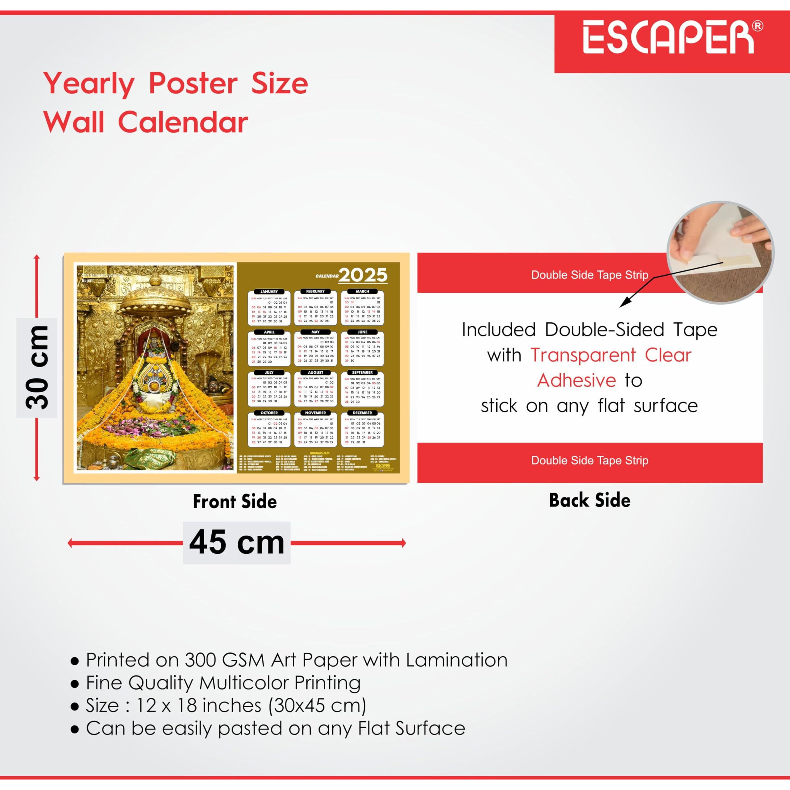 ESCAPER Famous Hindu Temples Wall Calendar 2025, Hindu Gods Wall Calendar 2025, Hindu Goddess Wall Calendar 2025, Hindu Gods Photos, Hindu Goddess Photos, Hindu Mandir Wall Calendar 2025 (Somnath Jyotriling, Gujarat