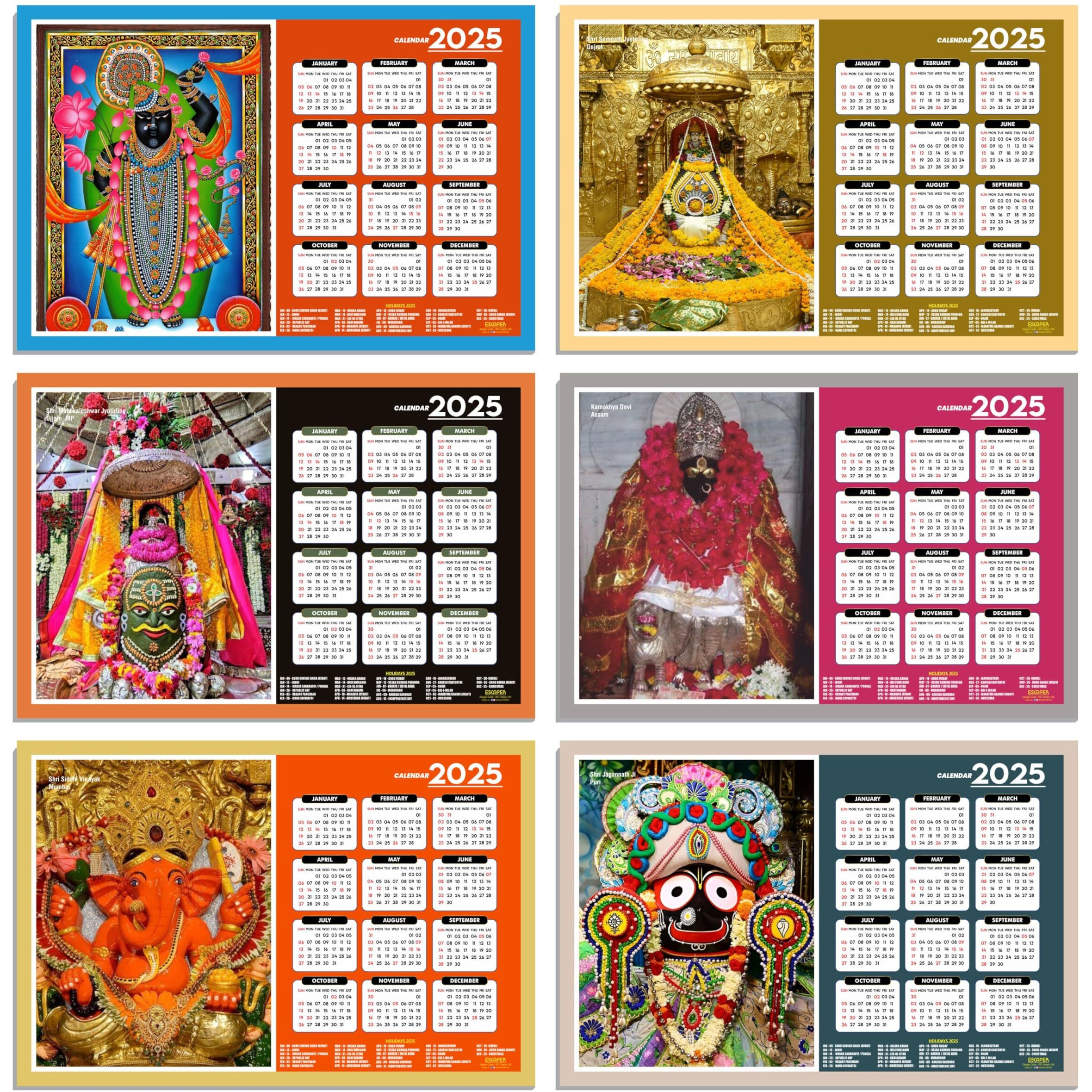 ESCAPER Somnath Jyotriling Wall Calendar 2025 (45 x 30 cm), Jaganath Ji Wall Calendar 2025, Srinath Ji Photos, Religious Wall Calendar 2025, Mahakaleshwar Wall Calendar 2025, Kamakhya Devi Wall Calendar 2025, Siddhi Vinayak Photo, Hindu God Photos