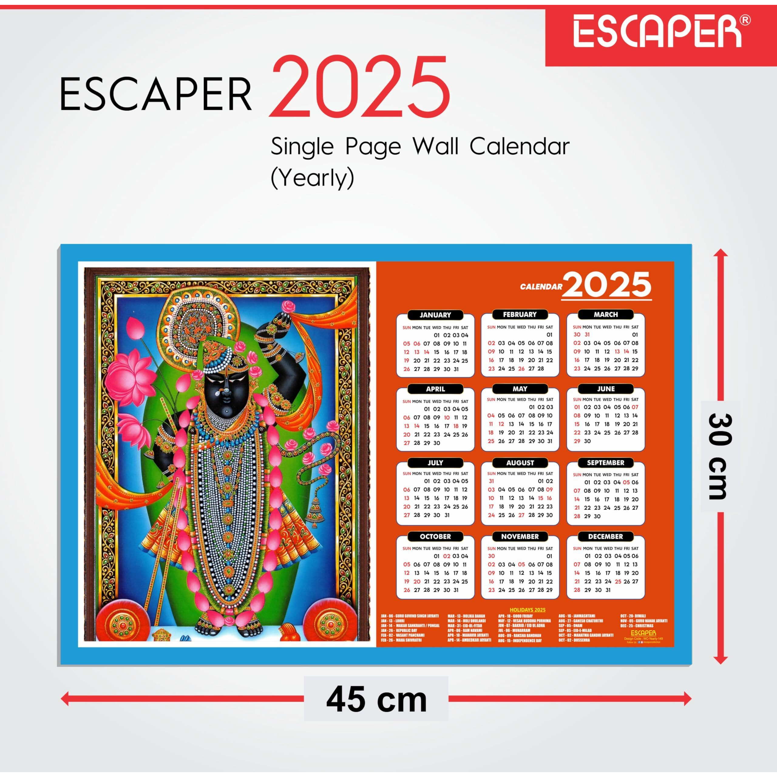 ESCAPER Somnath Jyotriling Wall Calendar 2025 (45 x 30 cm), Jaganath Ji Wall Calendar 2025, Srinath Ji Photos, Religious Wall Calendar 2025, Mahakaleshwar Wall Calendar 2025, Kamakhya Devi Wall Calendar 2025, Siddhi Vinayak Photo, Hindu God Photos