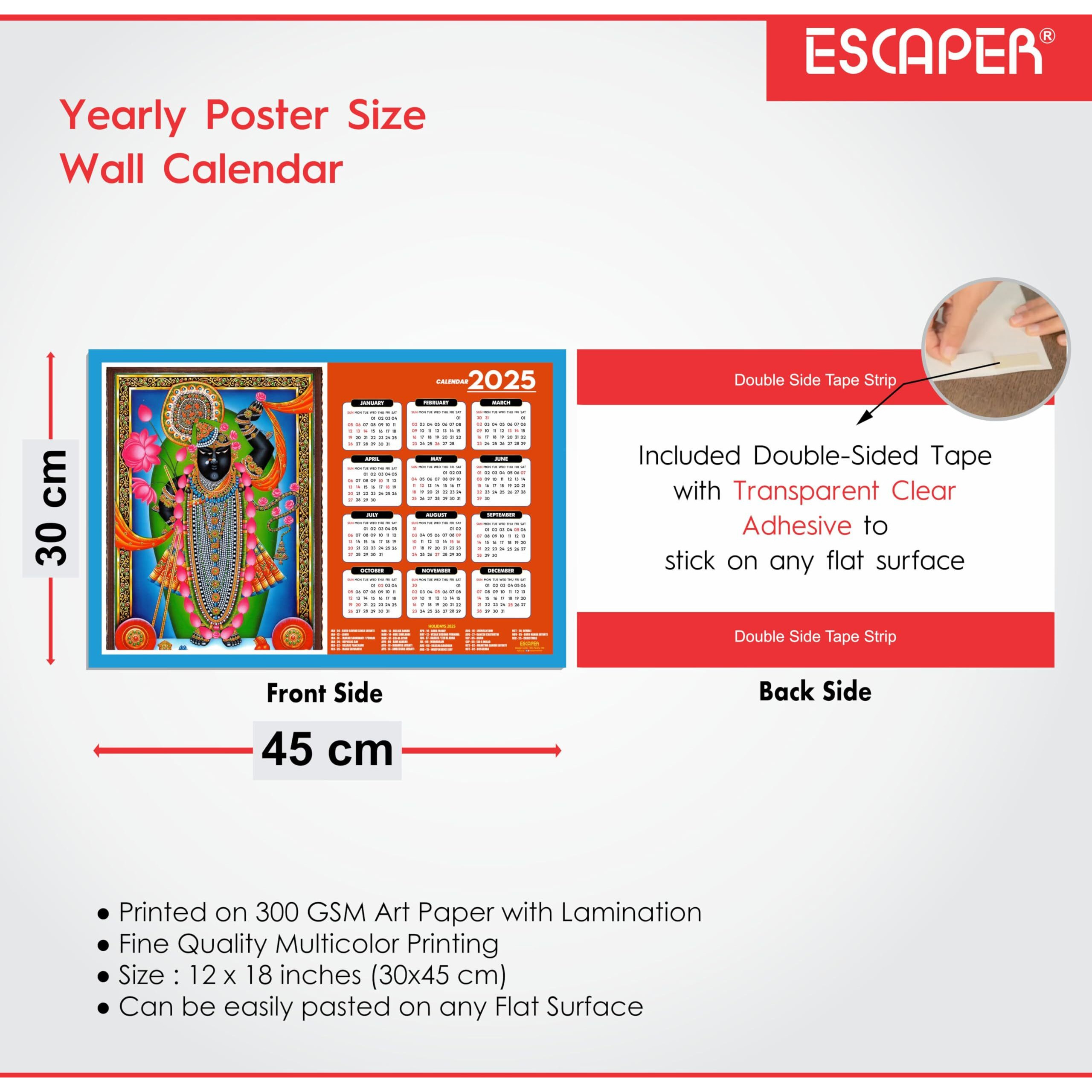 ESCAPER Somnath Jyotriling Wall Calendar 2025 (45 x 30 cm), Jaganath Ji Wall Calendar 2025, Srinath Ji Photos, Religious Wall Calendar 2025, Mahakaleshwar Wall Calendar 2025, Kamakhya Devi Wall Calendar 2025, Siddhi Vinayak Photo, Hindu God Photos