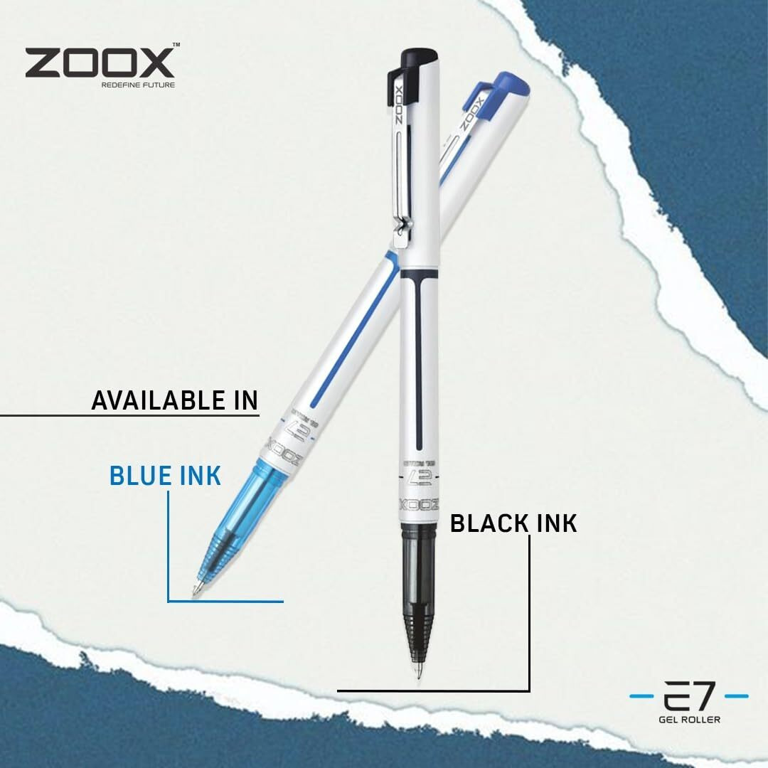 FLAIR Zoox E7 0.7mm Roller Gel Pen | Minimalistic Design | Waterproof Ink For Smudge Free & Smooth Writing | Fitted With Jumbo Refill | Blue Ink, Pack Of 2